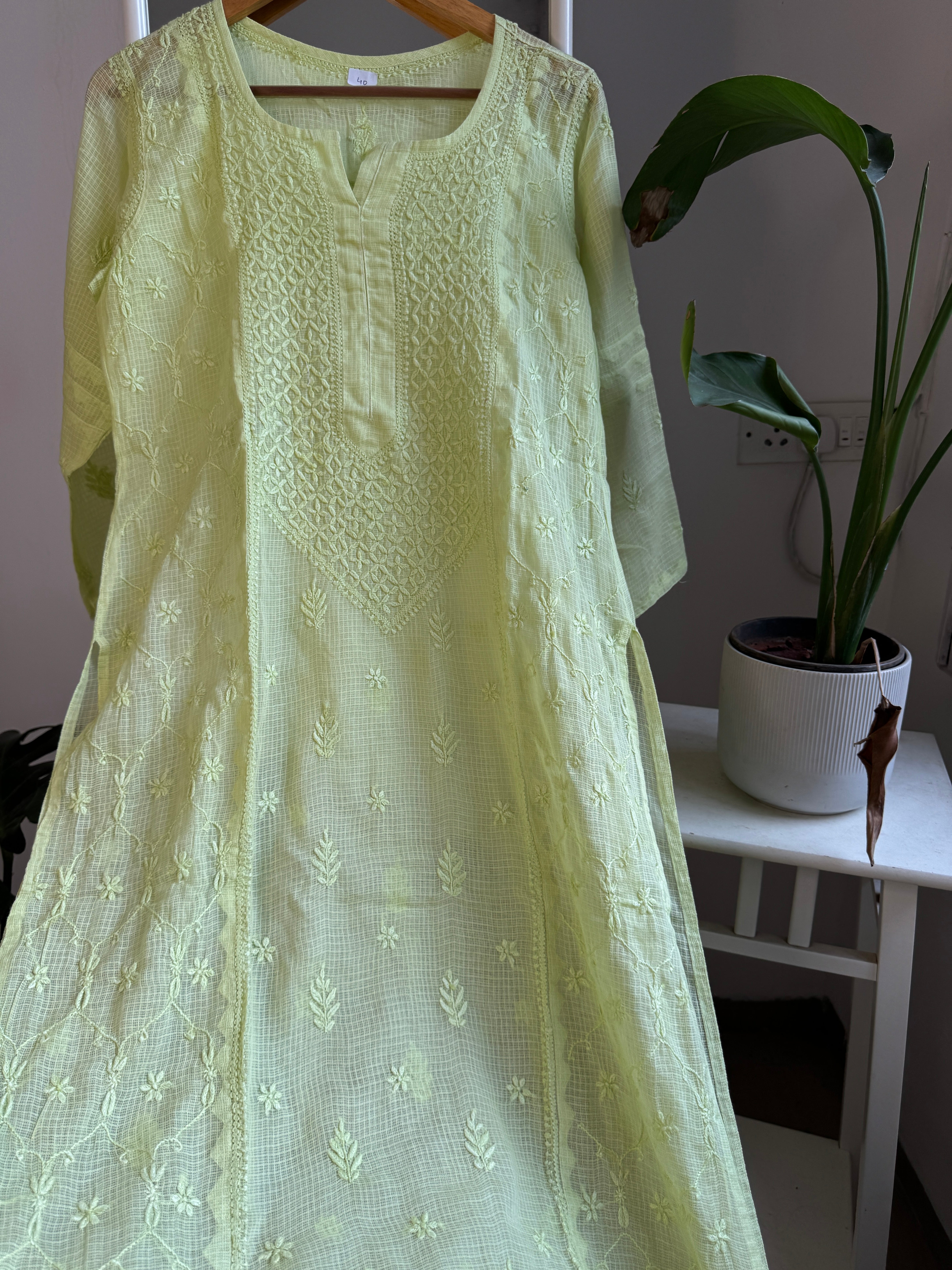 Kota Soft Cotton Chikankari Kurti - Apple Green