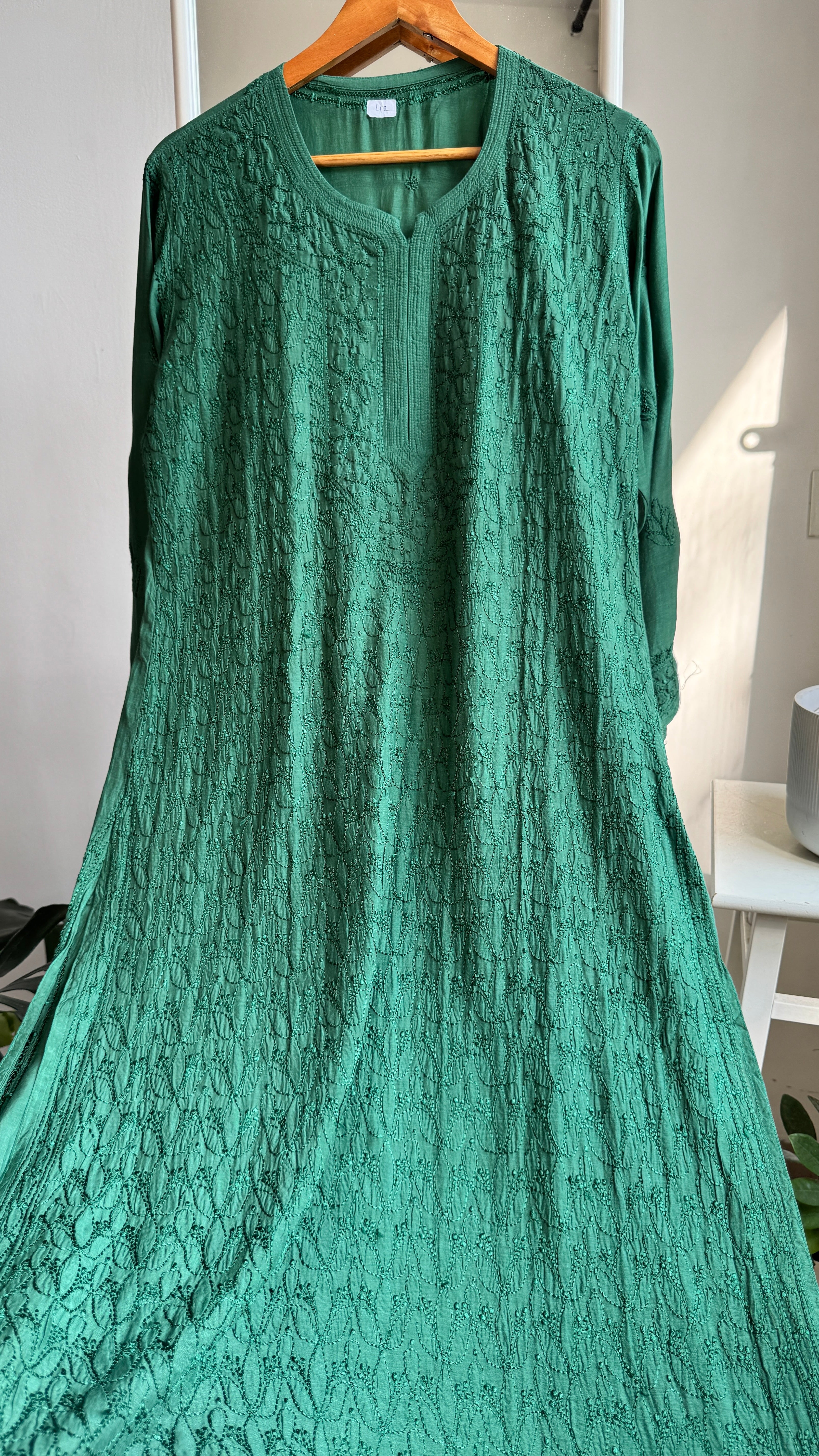 Muslin Chikankari Kurti - Dark Green - BERRY Collection
