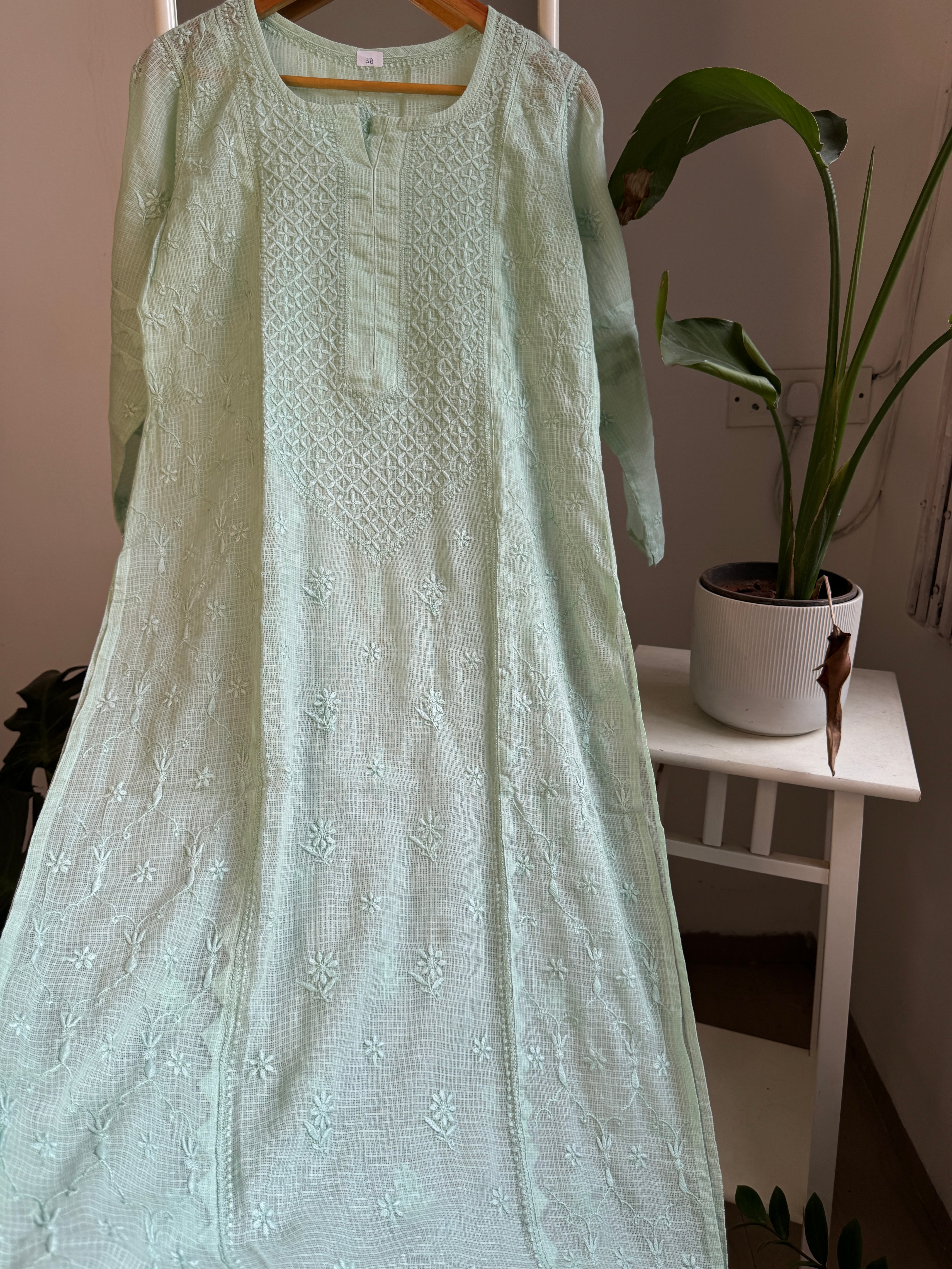Kota Soft Cotton Chikankari Kurti - Green