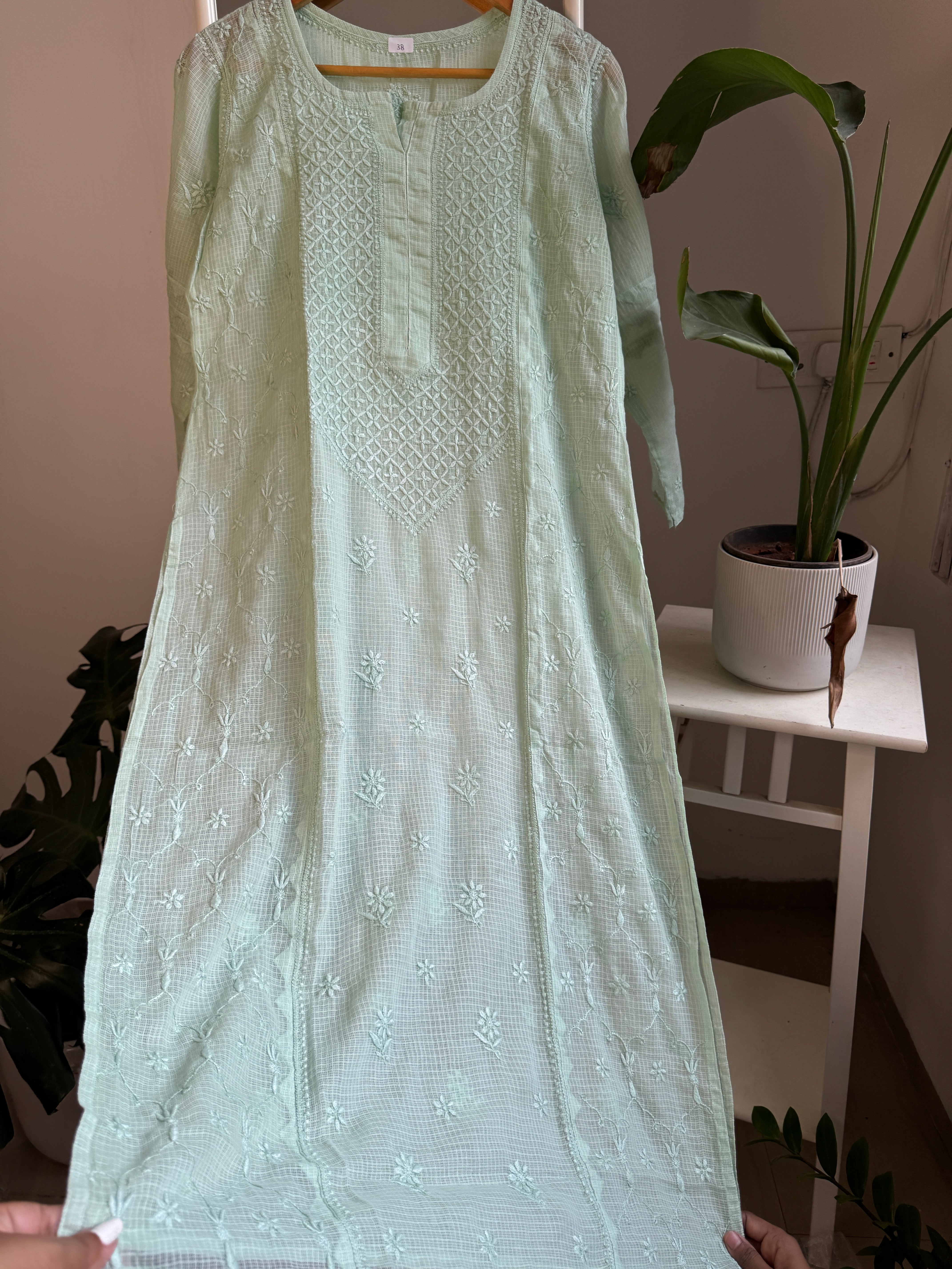 Kota Soft Cotton Chikankari Kurti - Green