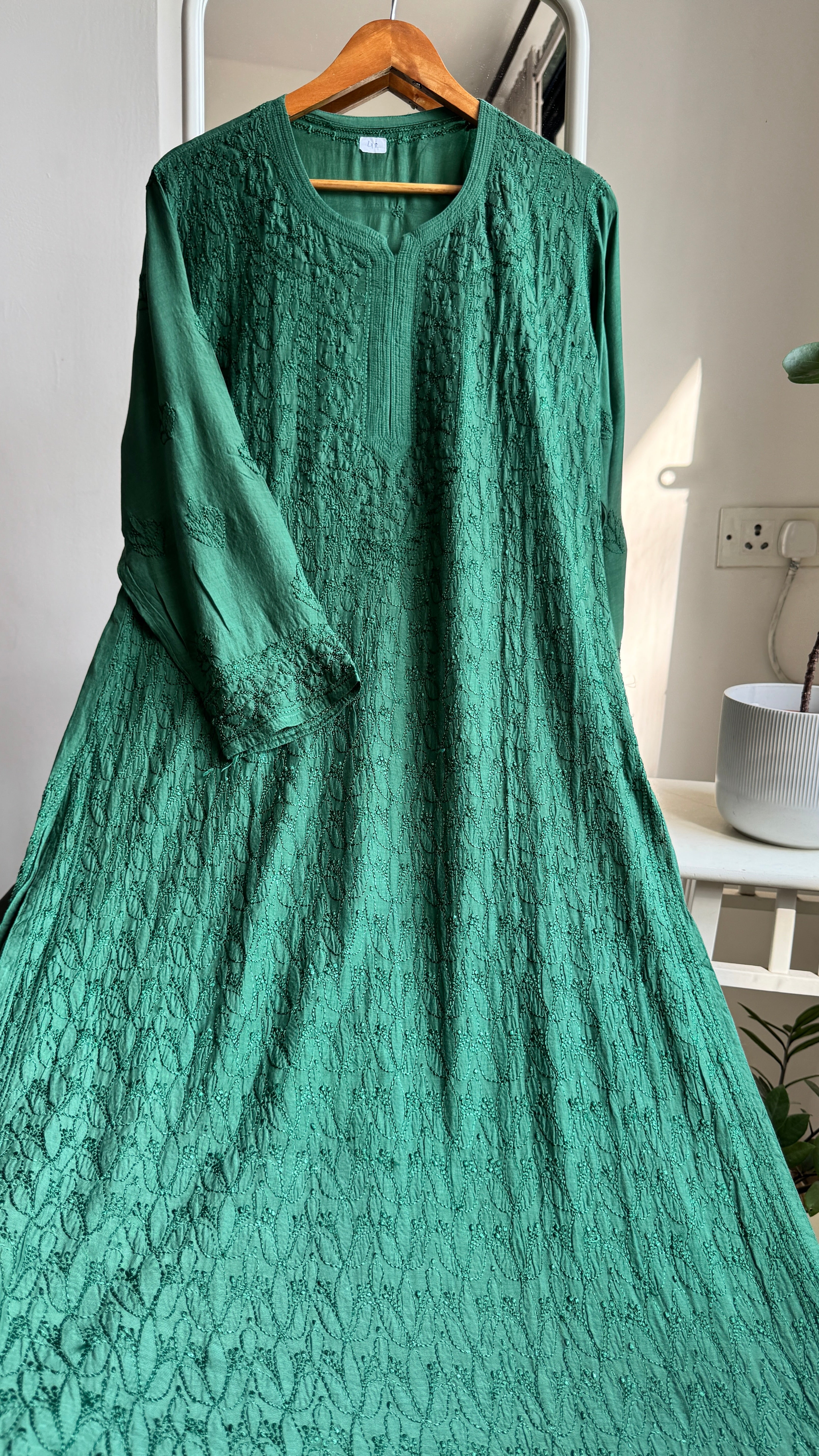 Muslin Chikankari Kurti - Dark Green - BERRY Collection