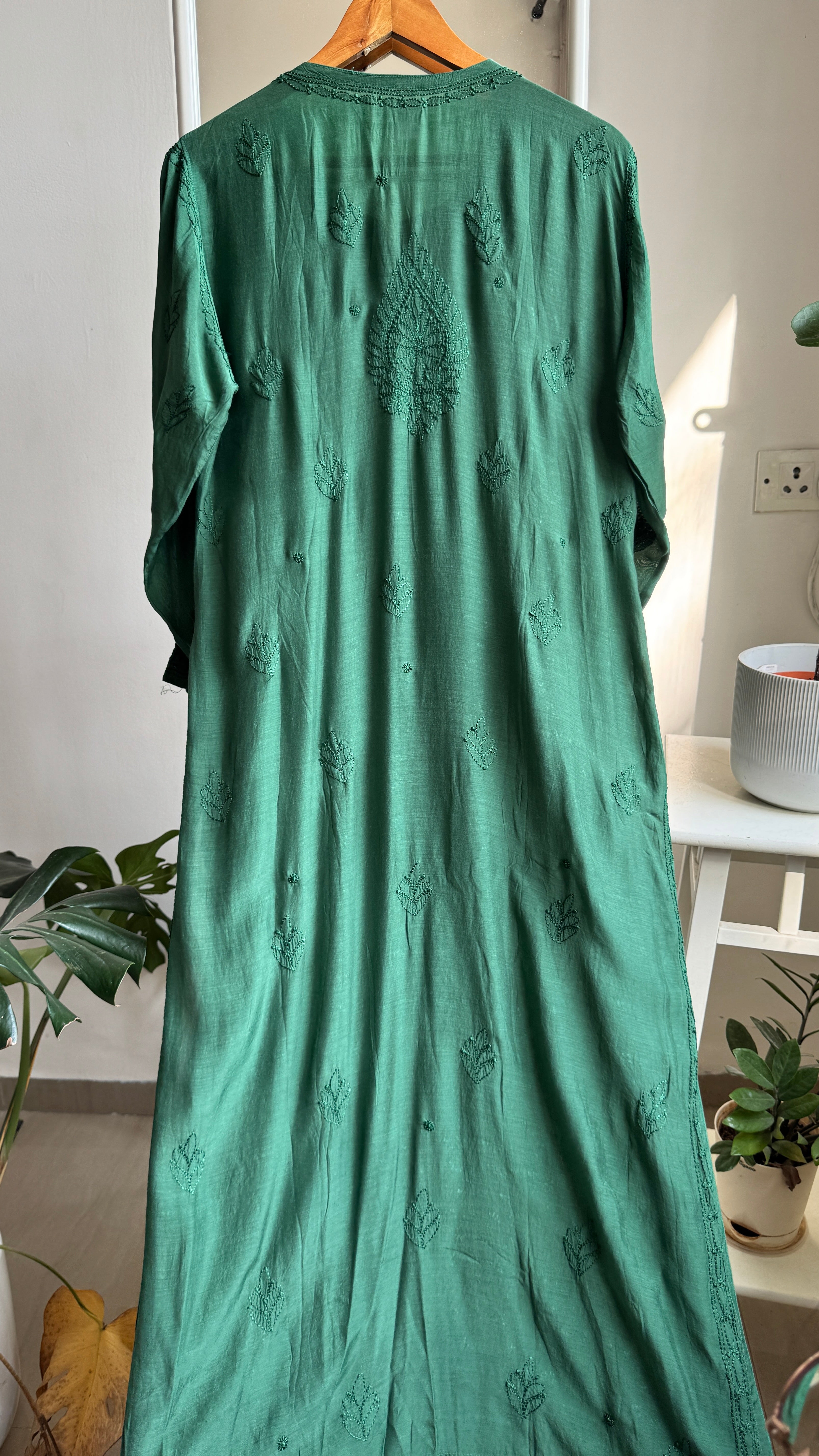 Muslin Chikankari Kurti - Dark Green - BERRY Collection