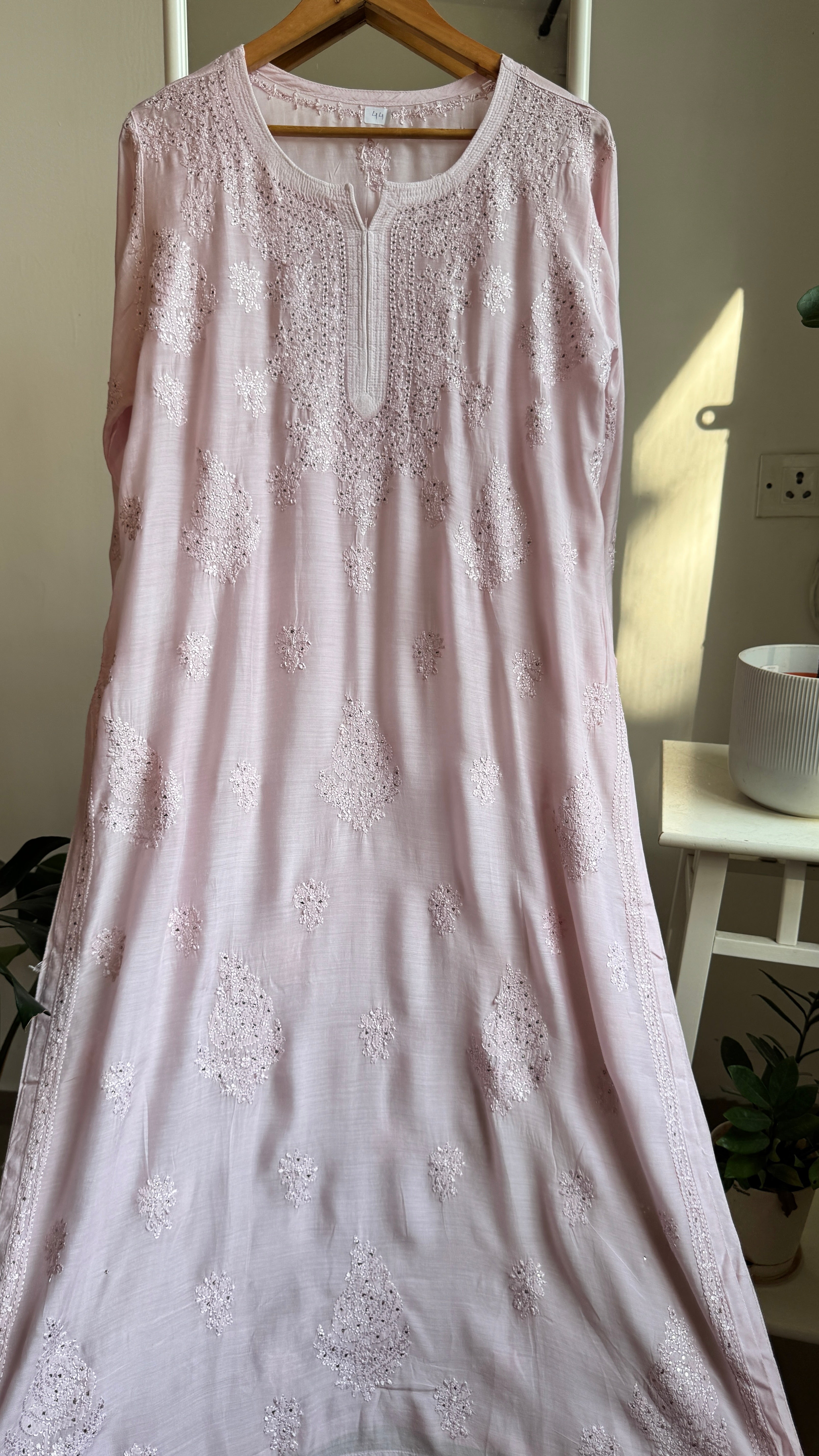 Muslin Chikankari Kurti with Mukaish work - Pale Pink