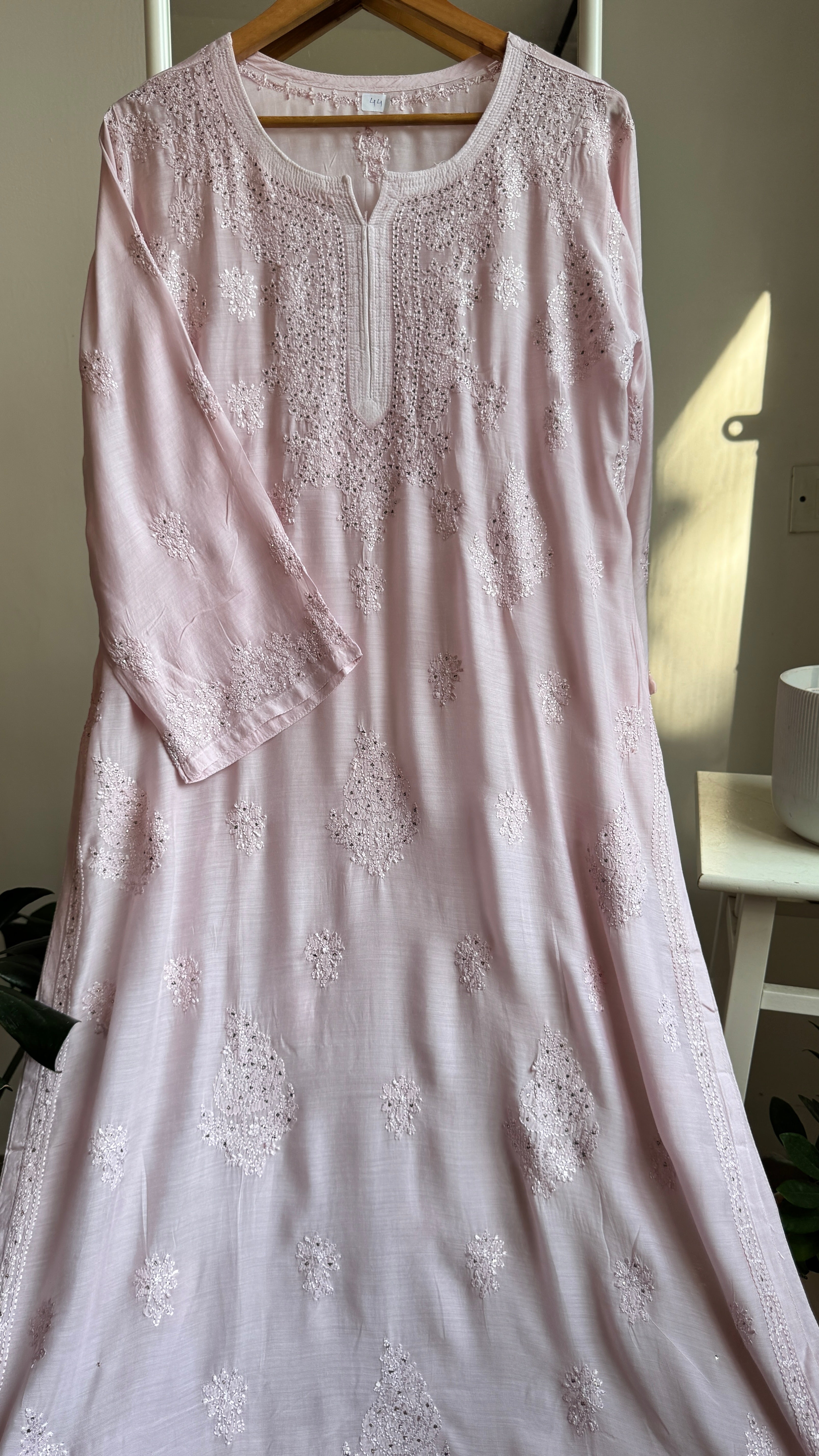 Muslin Chikankari Kurti with Mukaish work - Pale Pink