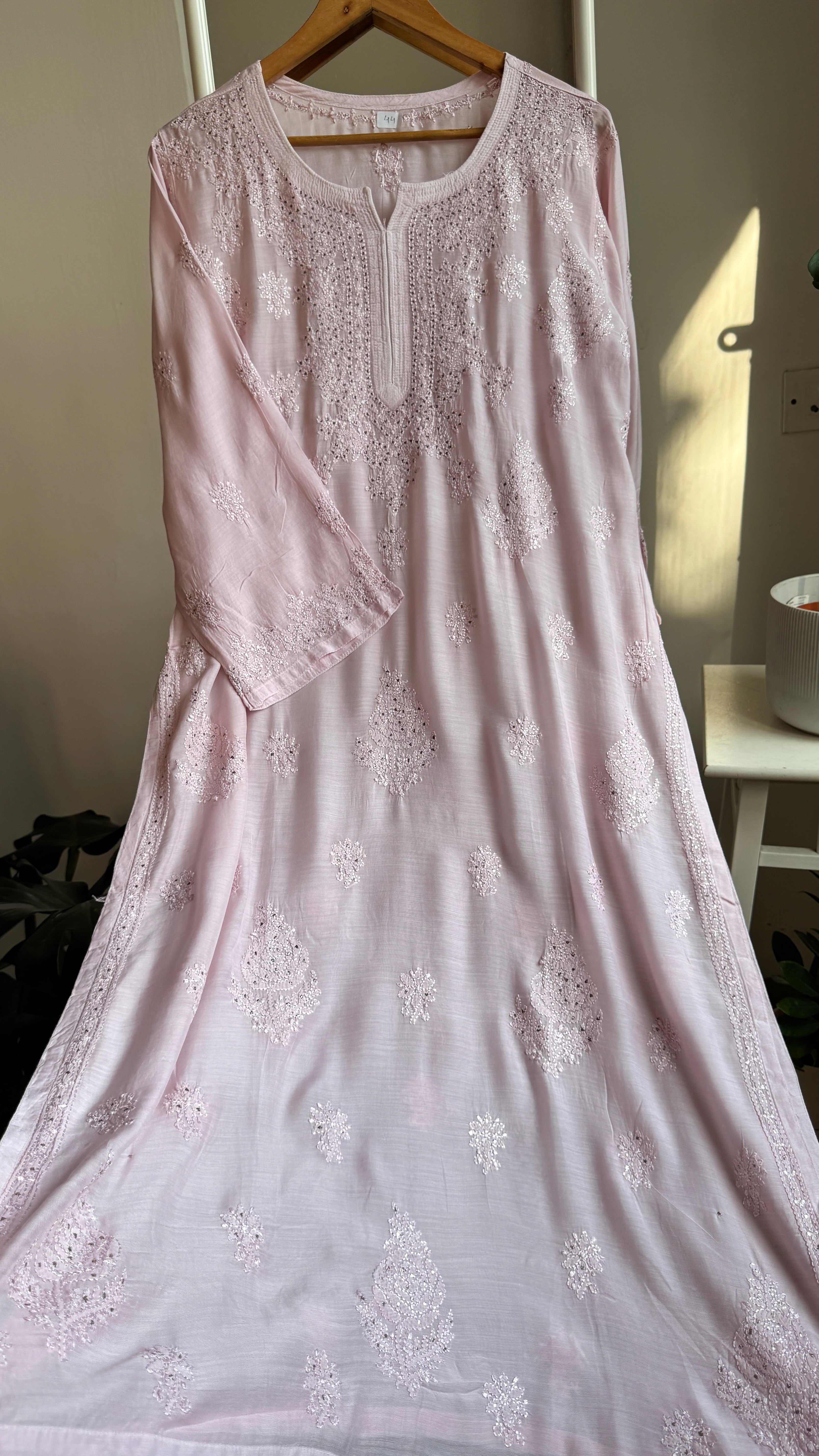 Muslin Chikankari Kurti with Mukaish work - Pale Pink