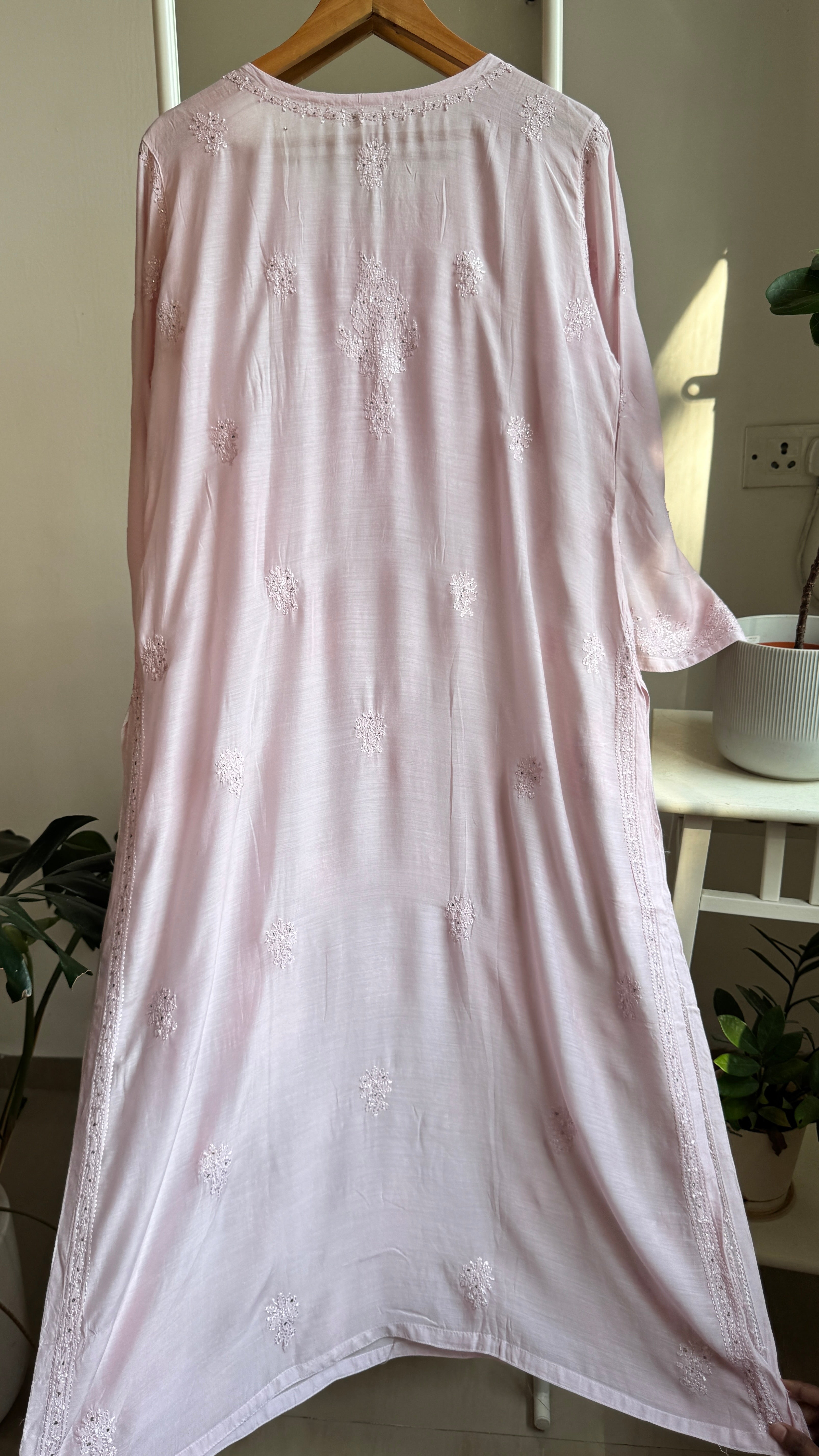 Muslin Chikankari Kurti with Mukaish work - Pale Pink