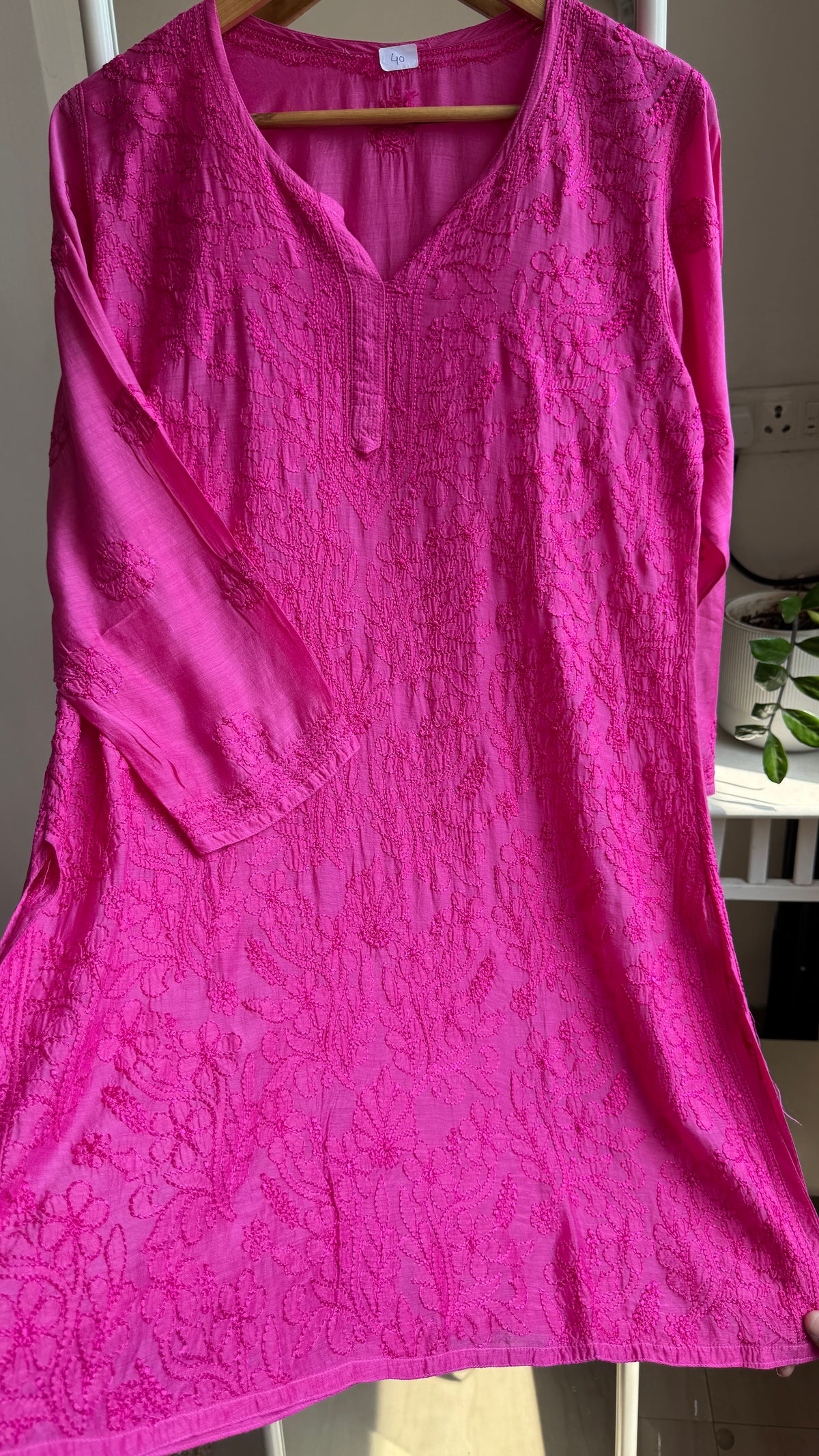 Chikankari Muslin short Top in hot Pink - HOOR Collection (Copy)
