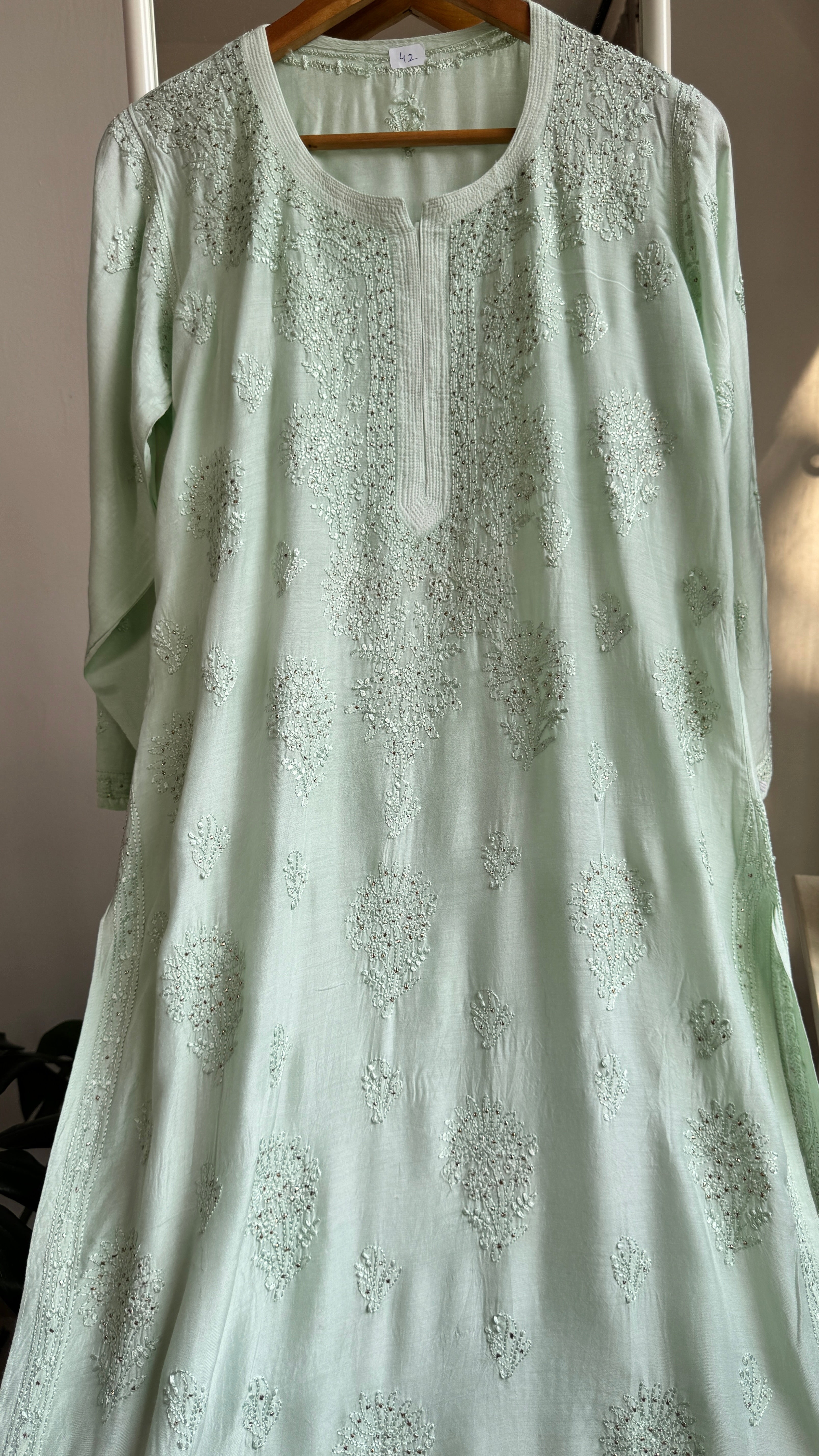 Muslin Chikankari Kurti with Mukaish work - Green