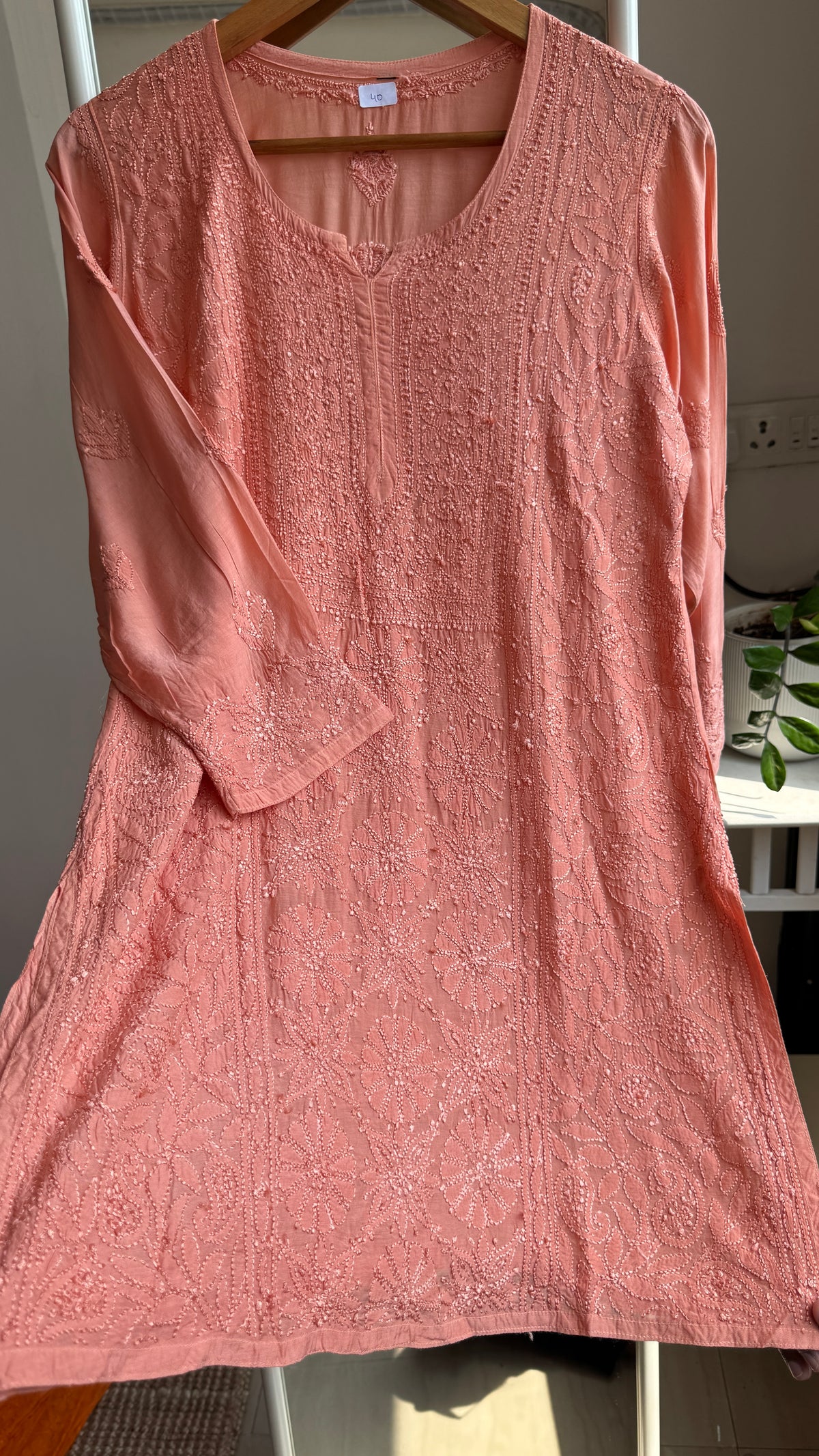 Chikankari Muslin short Top in Coral Peach - HOOR Collection