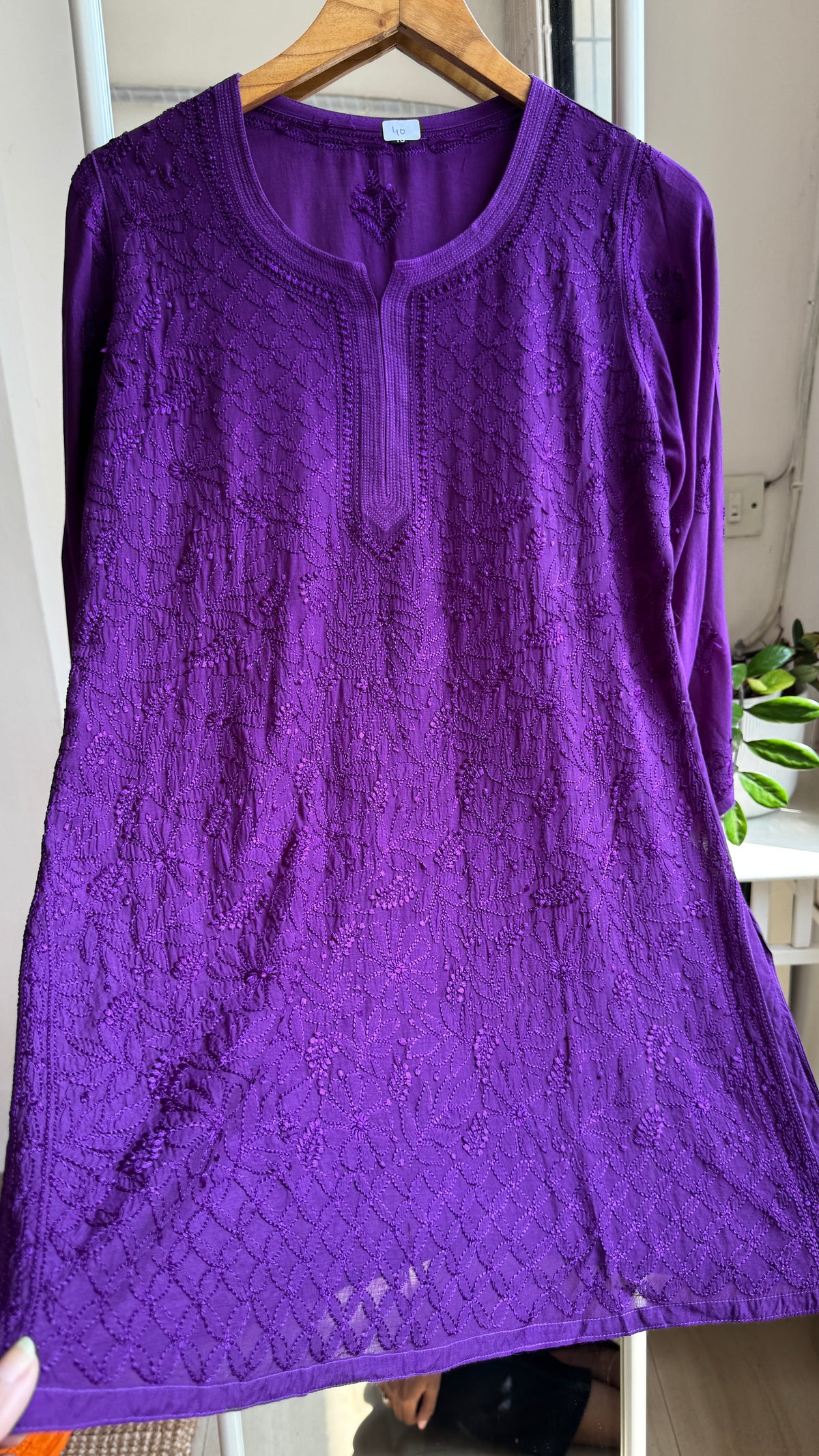 Chikankari Muslin short Top in Purple - HOOR Collection
