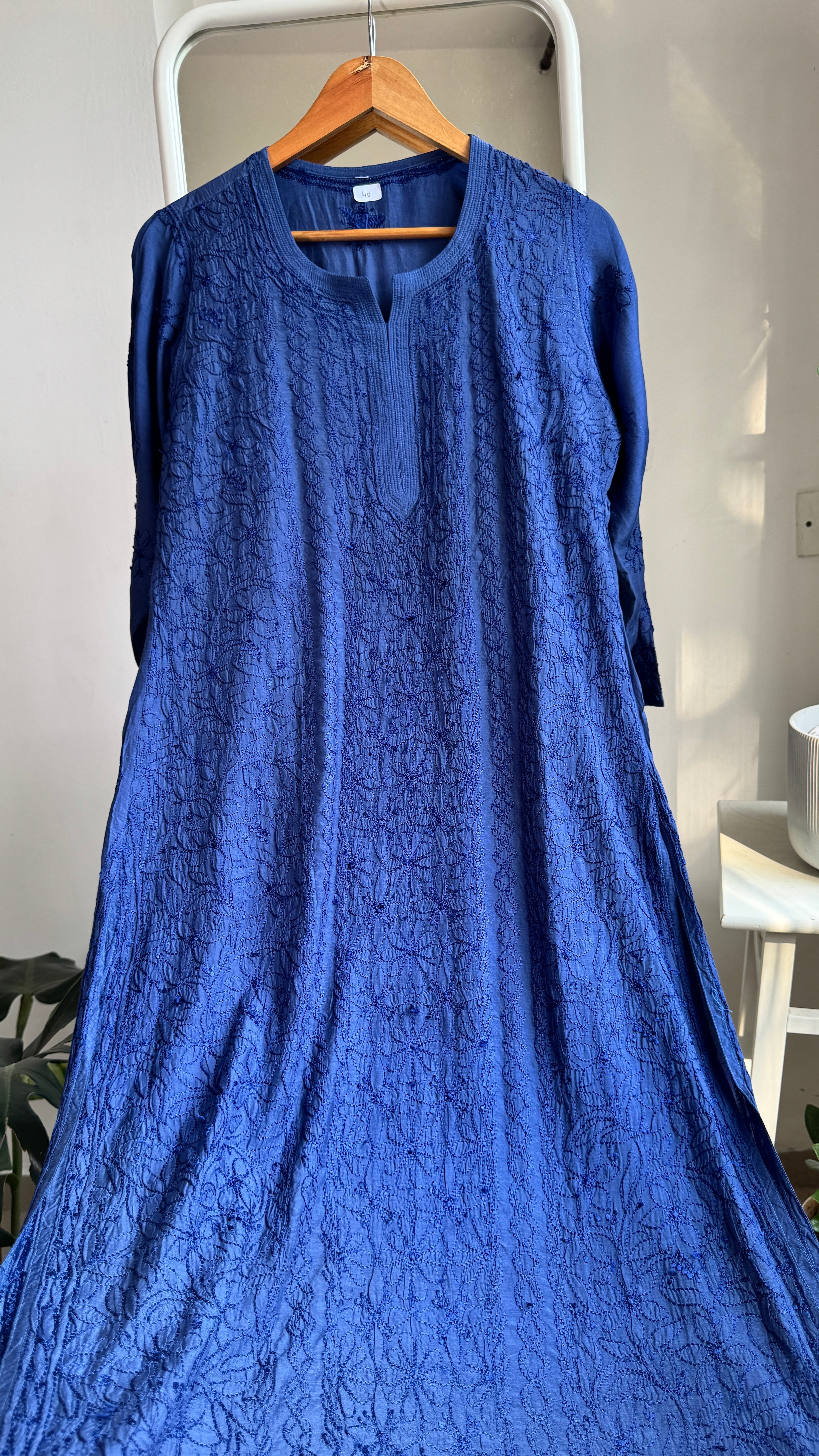 Muslin Chikankari Kurti - Dark Blue - BERRY Collection