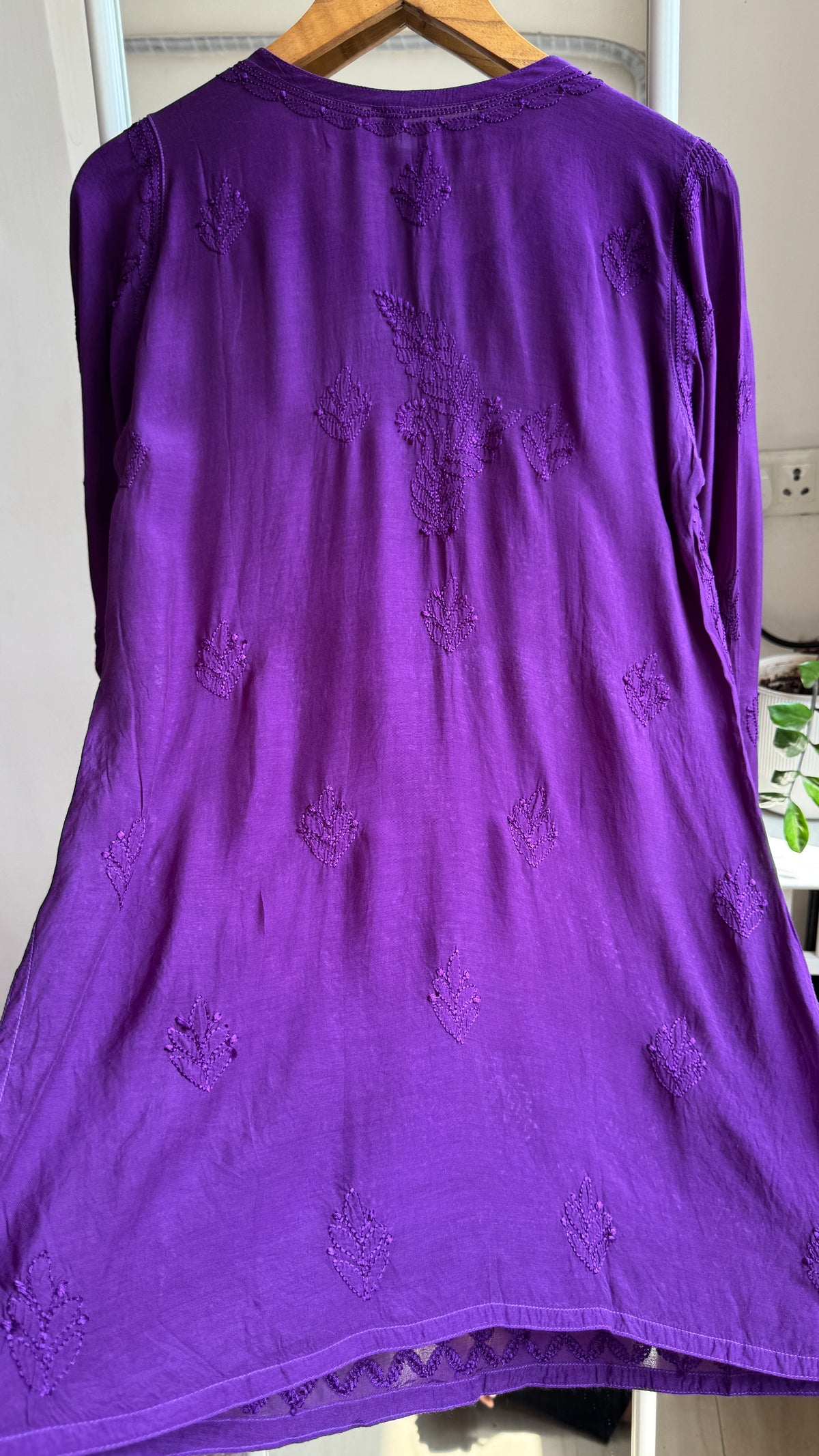 Chikankari Muslin short Top in Purple - HOOR Collection
