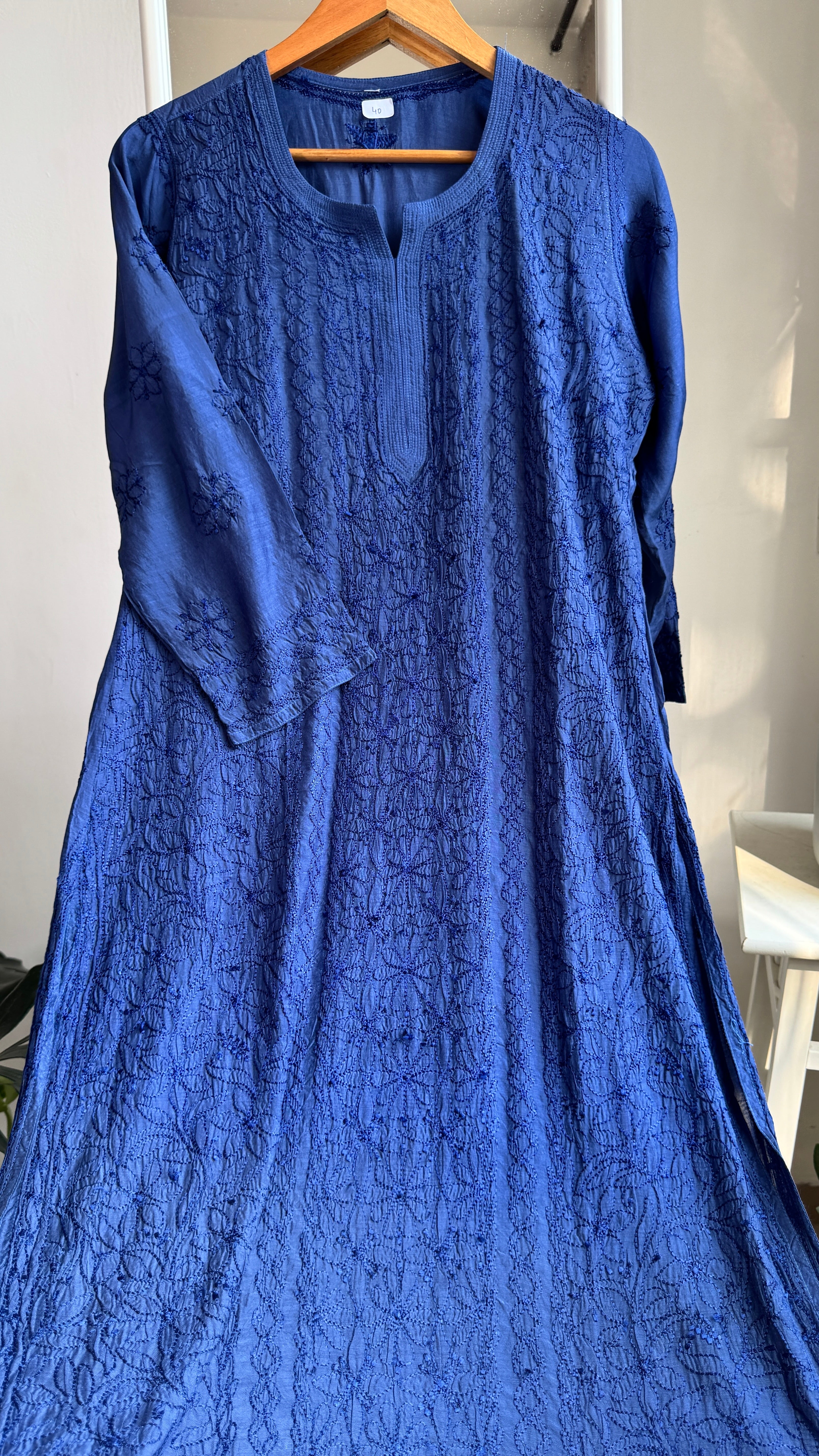 Muslin Chikankari Kurti - Dark Blue - BERRY Collection