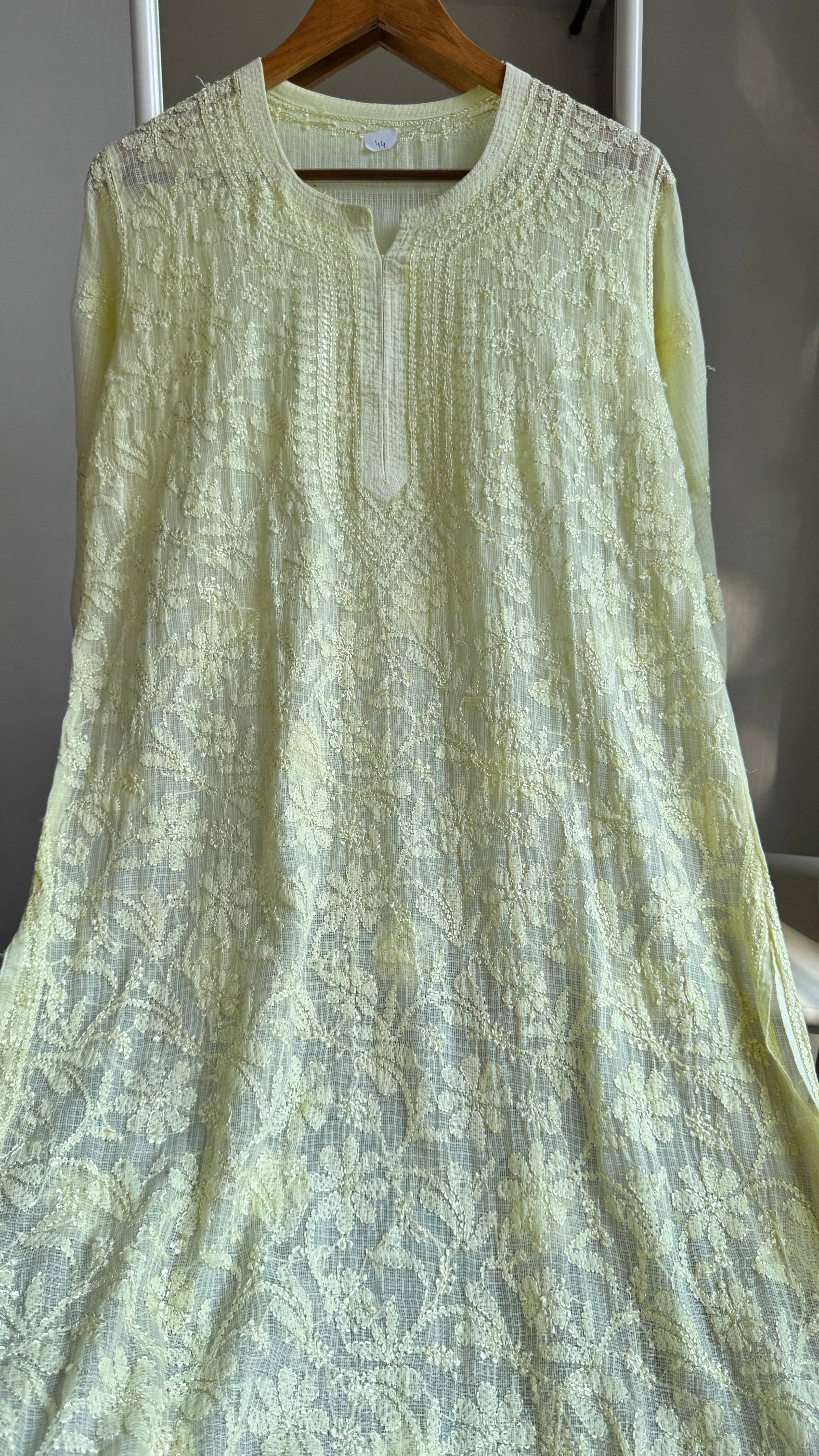 Kota Soft Cotton Chikankari Kurti - Lemon Yellow - CHAND Collection