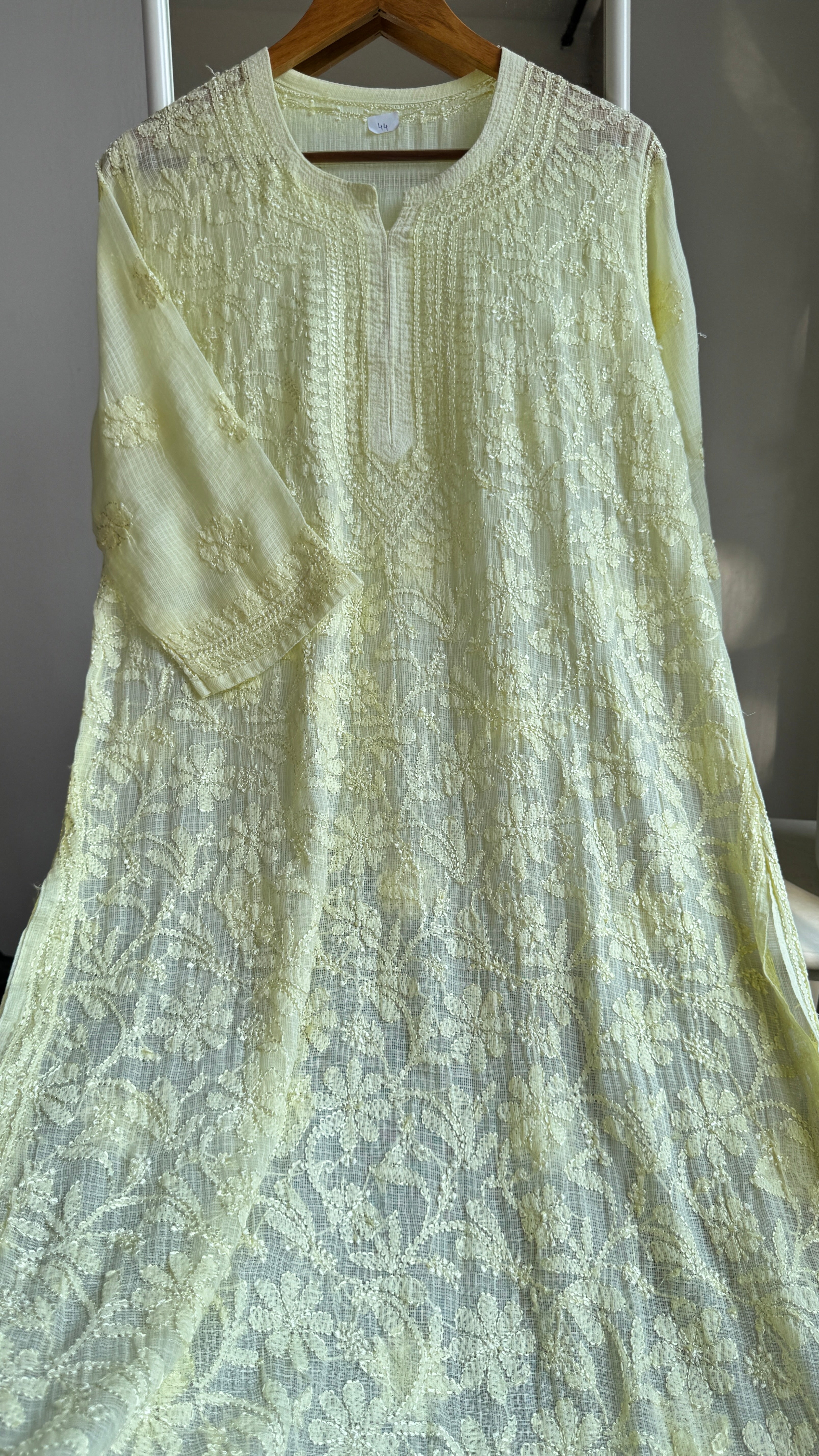 Kota Soft Cotton Chikankari Kurti - Lemon Yellow - CHAND Collection