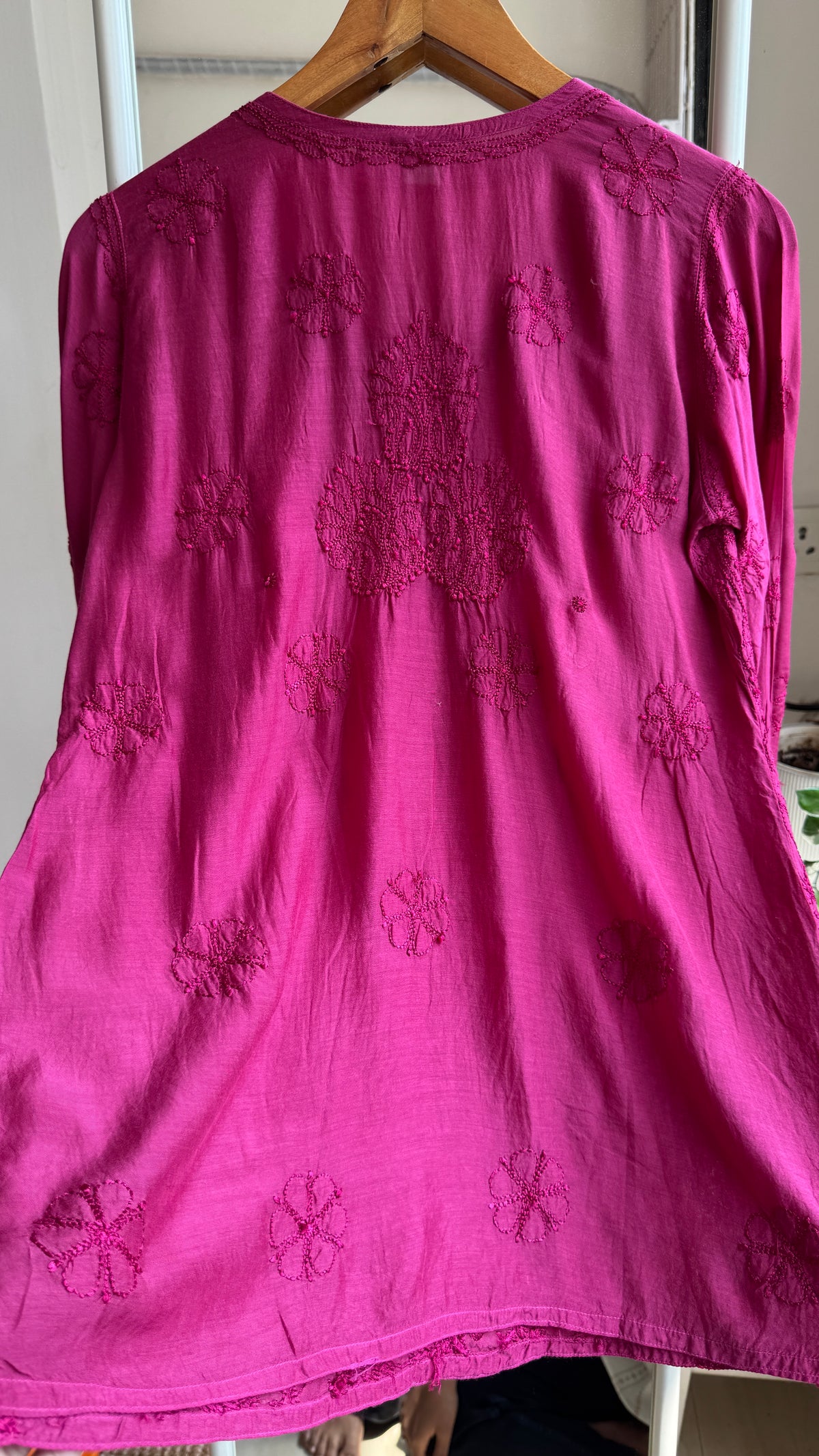 Chikankari Muslin short Top in Berry Pink - HOOR Collection