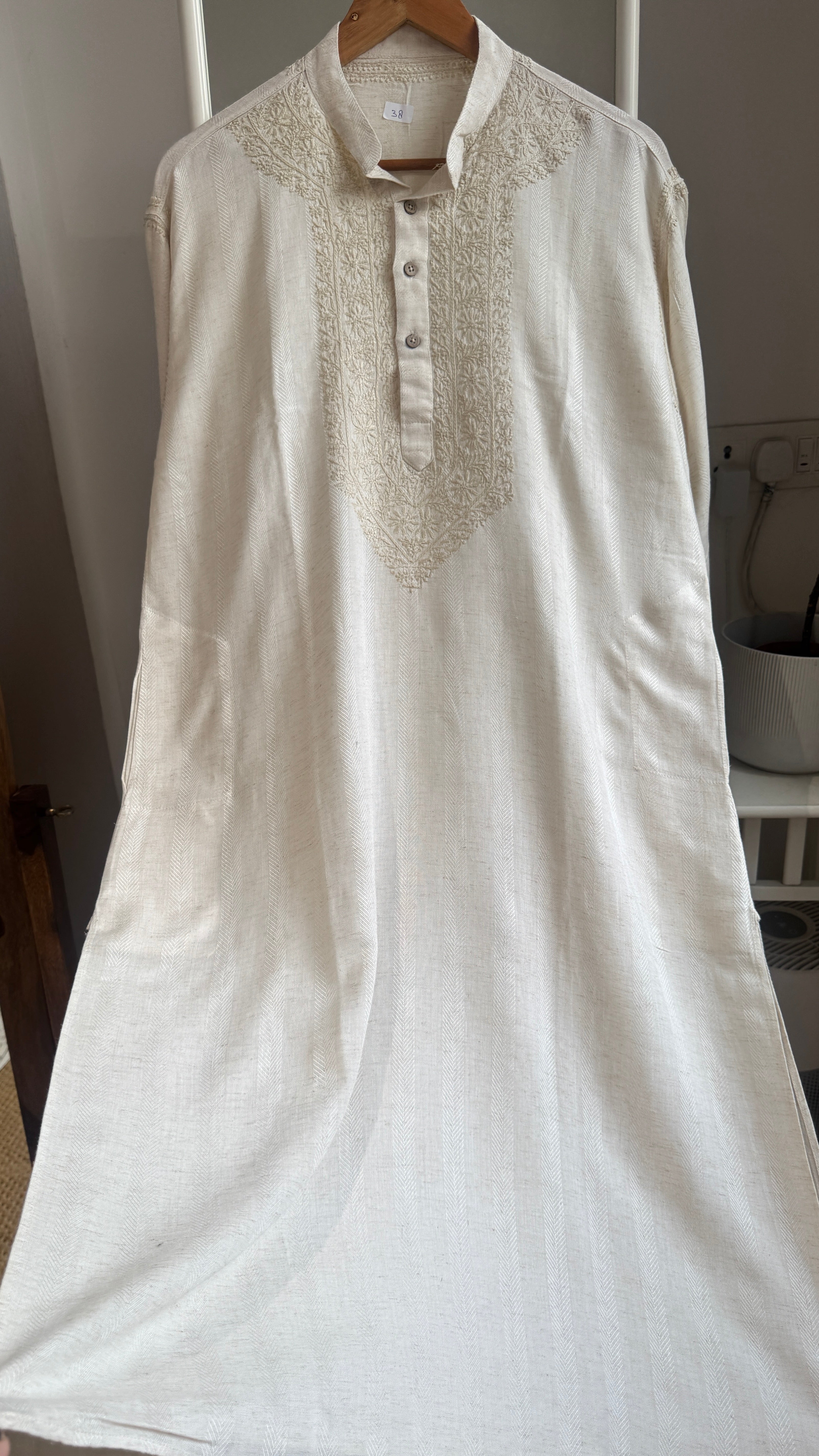Cotton Chikankari Kurta - Beige  - Men's Collection