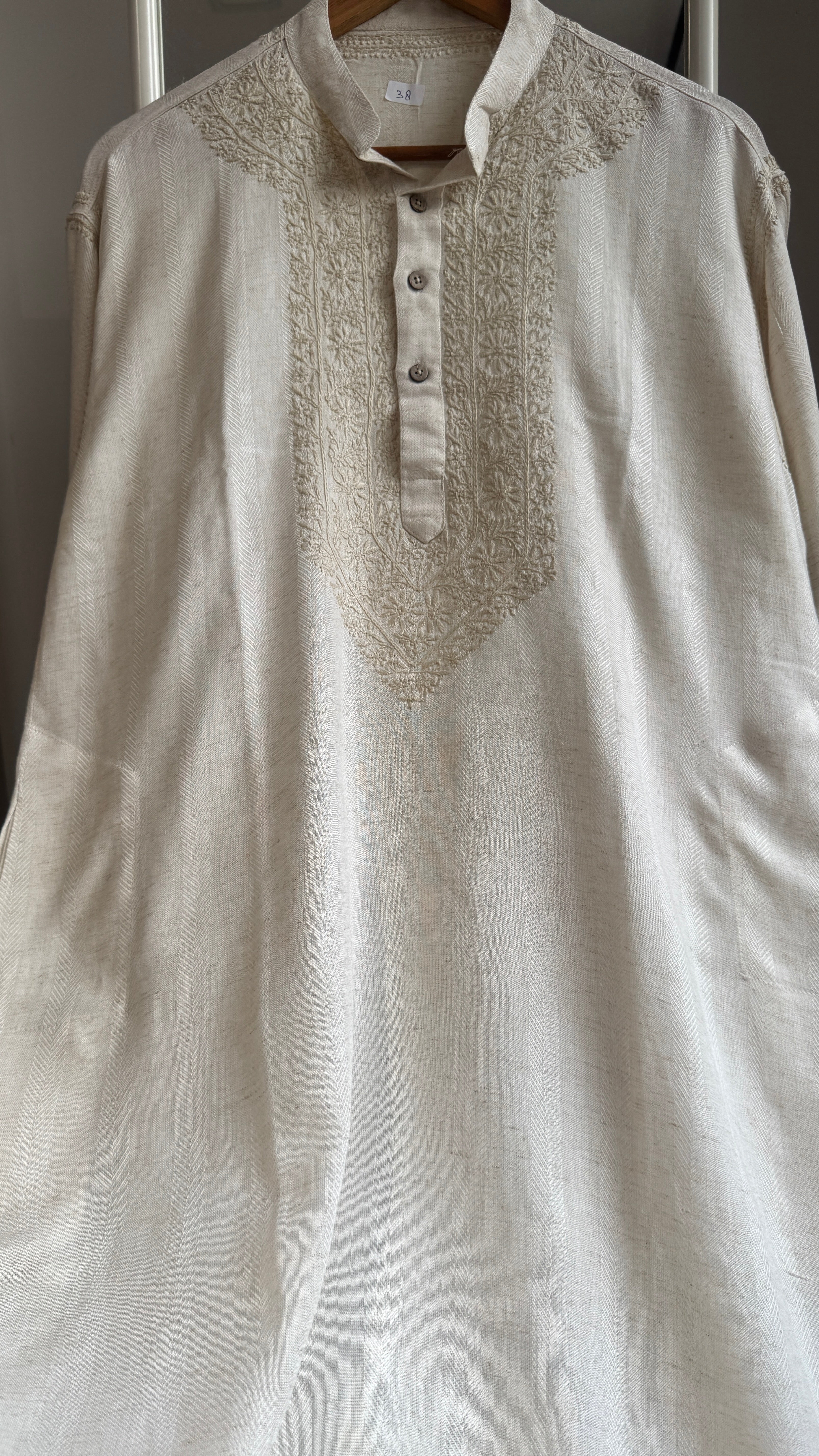 Cotton Chikankari Kurta - Beige  - Men's Collection