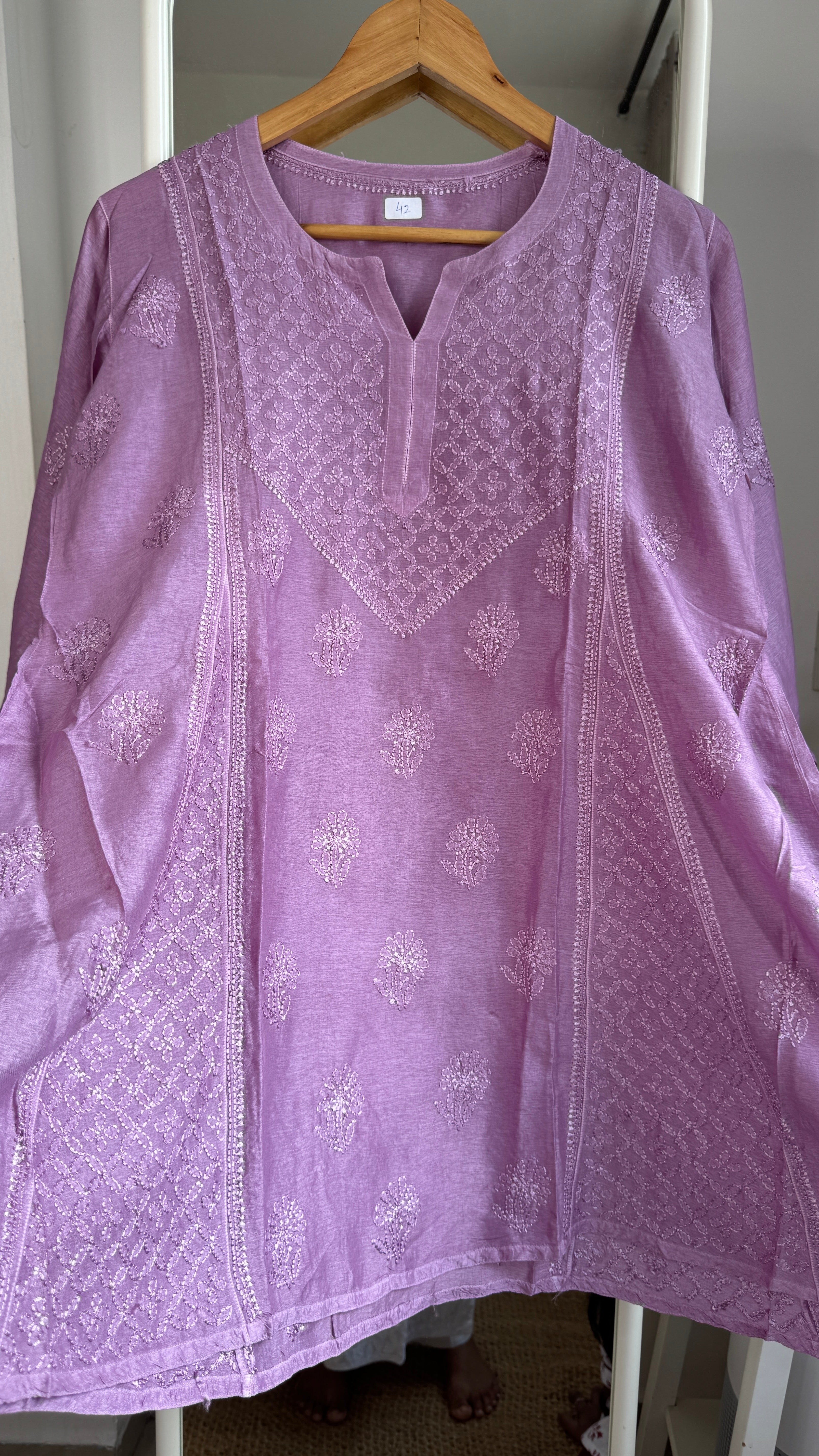 Raw Silk Chikankari kali short Top - Mauve