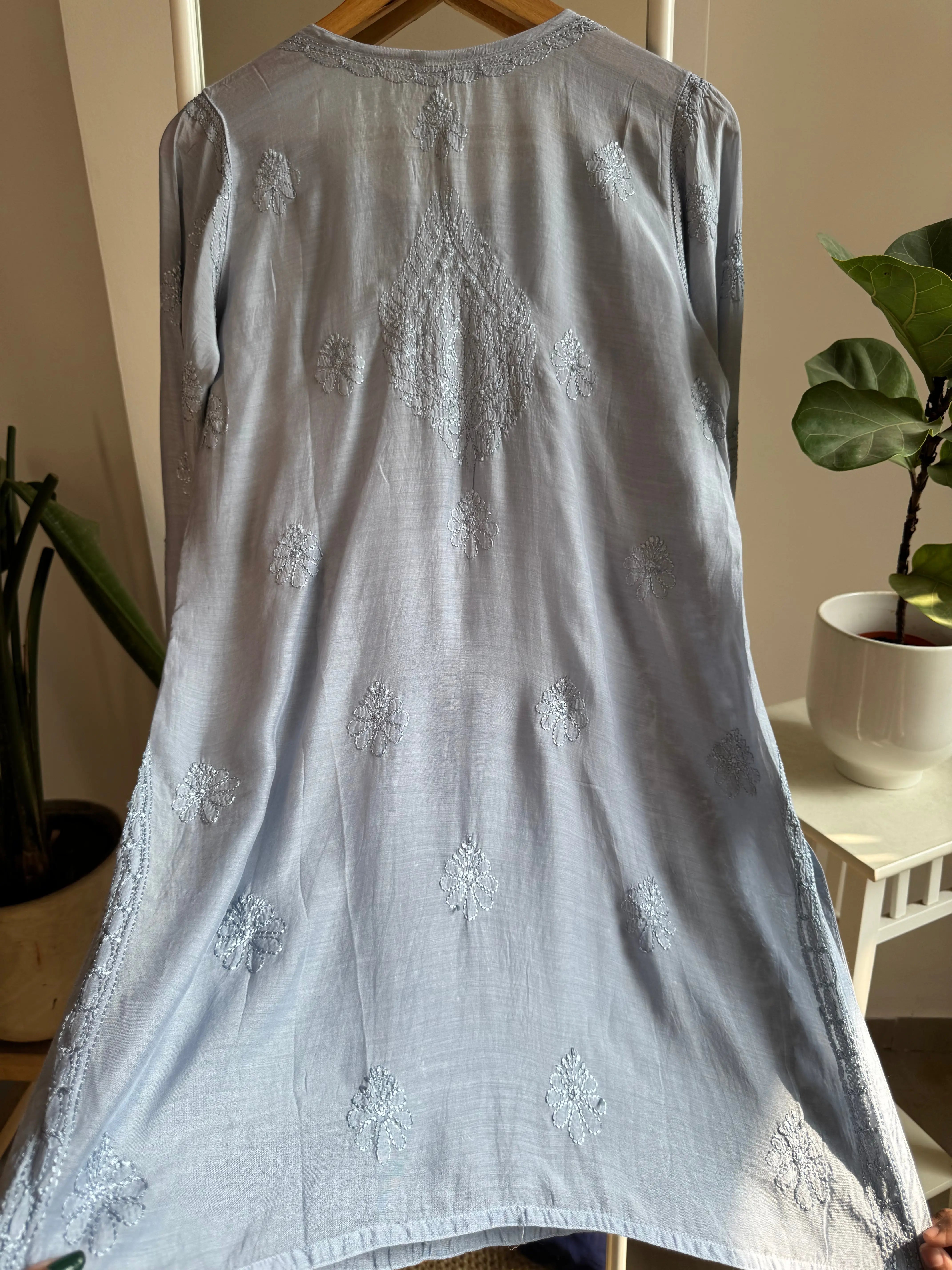 Chikankari Muslin short Top in Grey ARIAA CHIKANKARI 