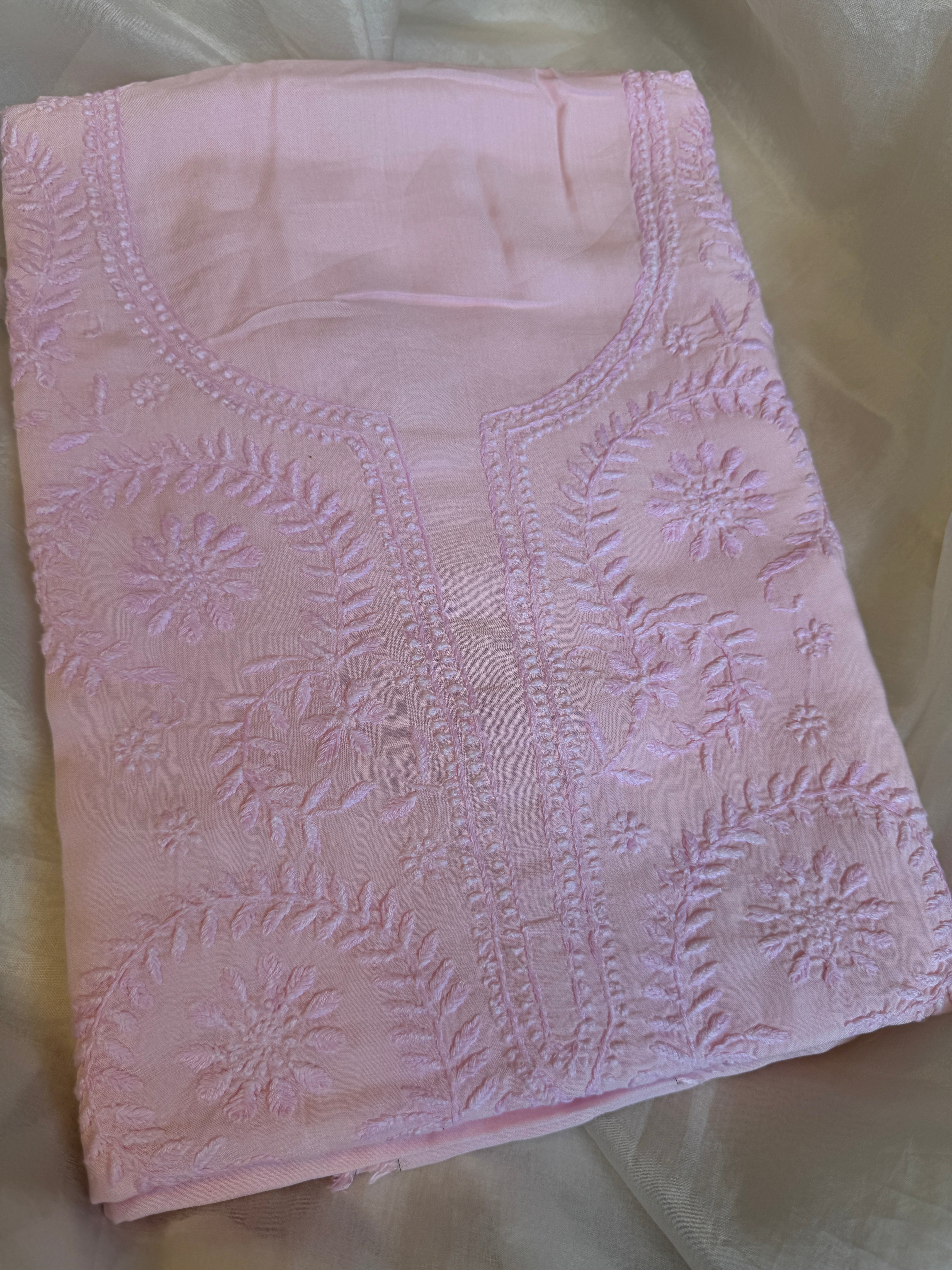 Modal Chikankari Unstitched Kurti Fabric - Pink