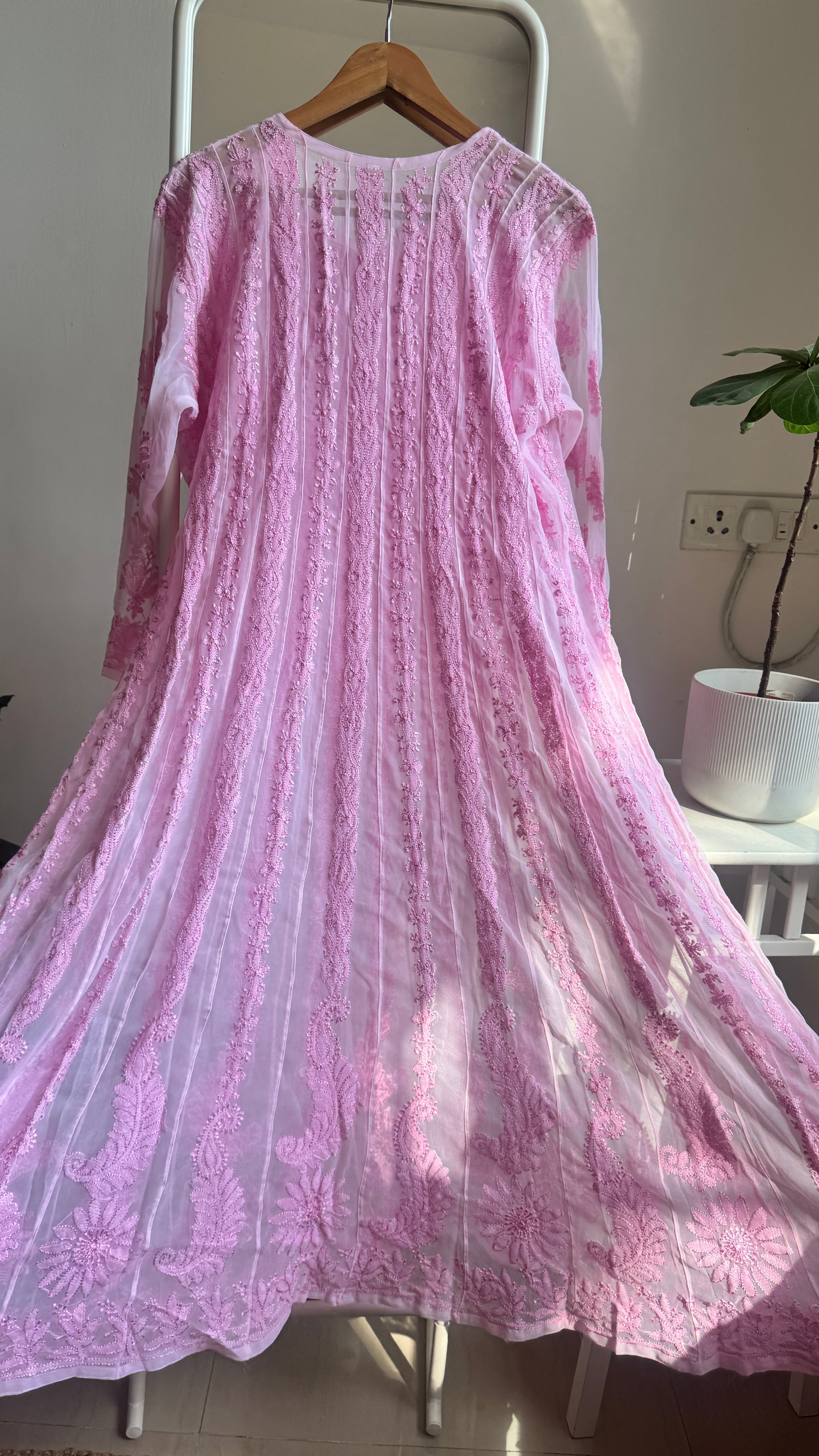 Georgette Chikankari Anarkali - Pink