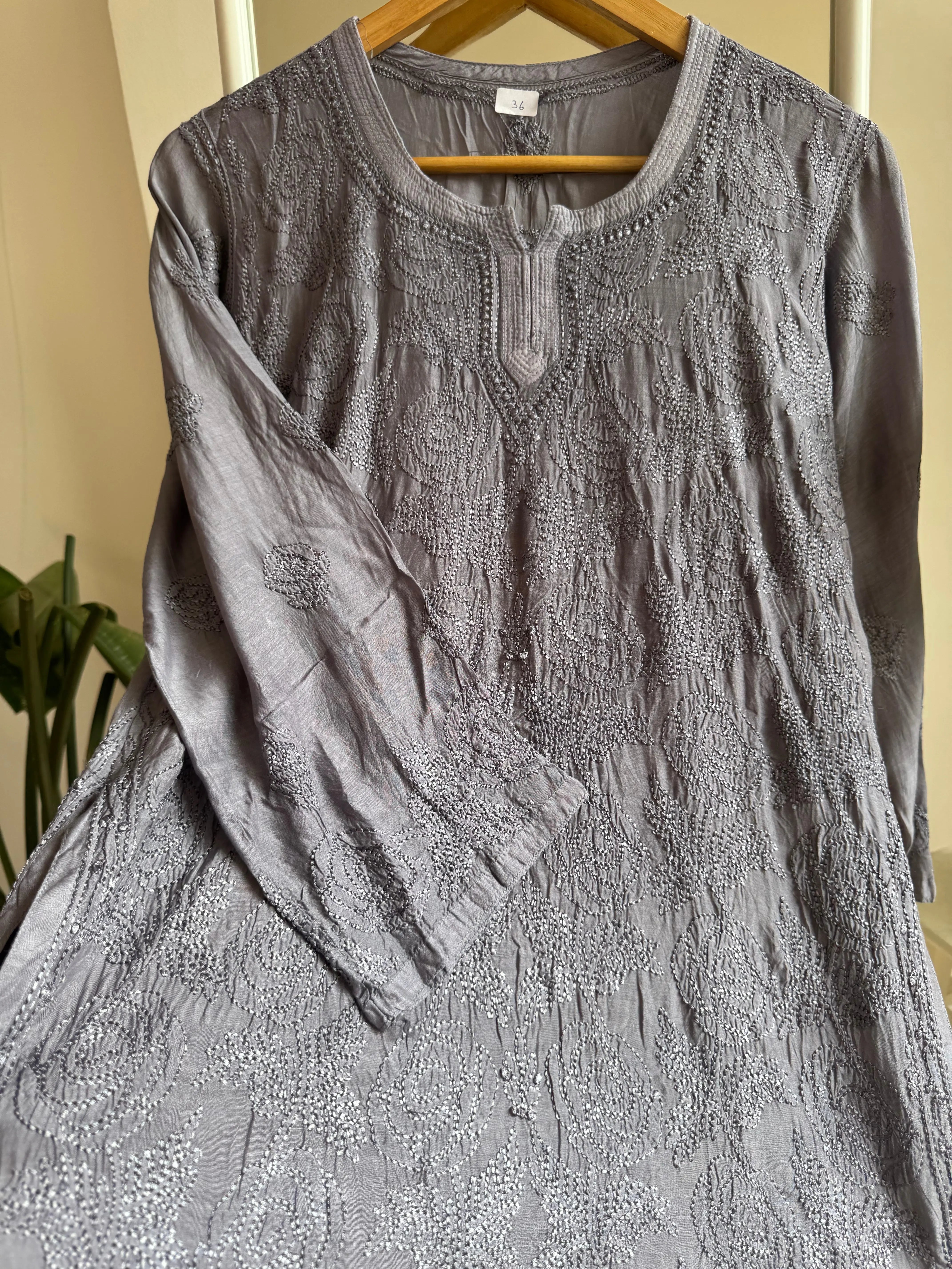 Chikankari Muslin short Top in Dove Purple ARIAA CHIKANKARI 