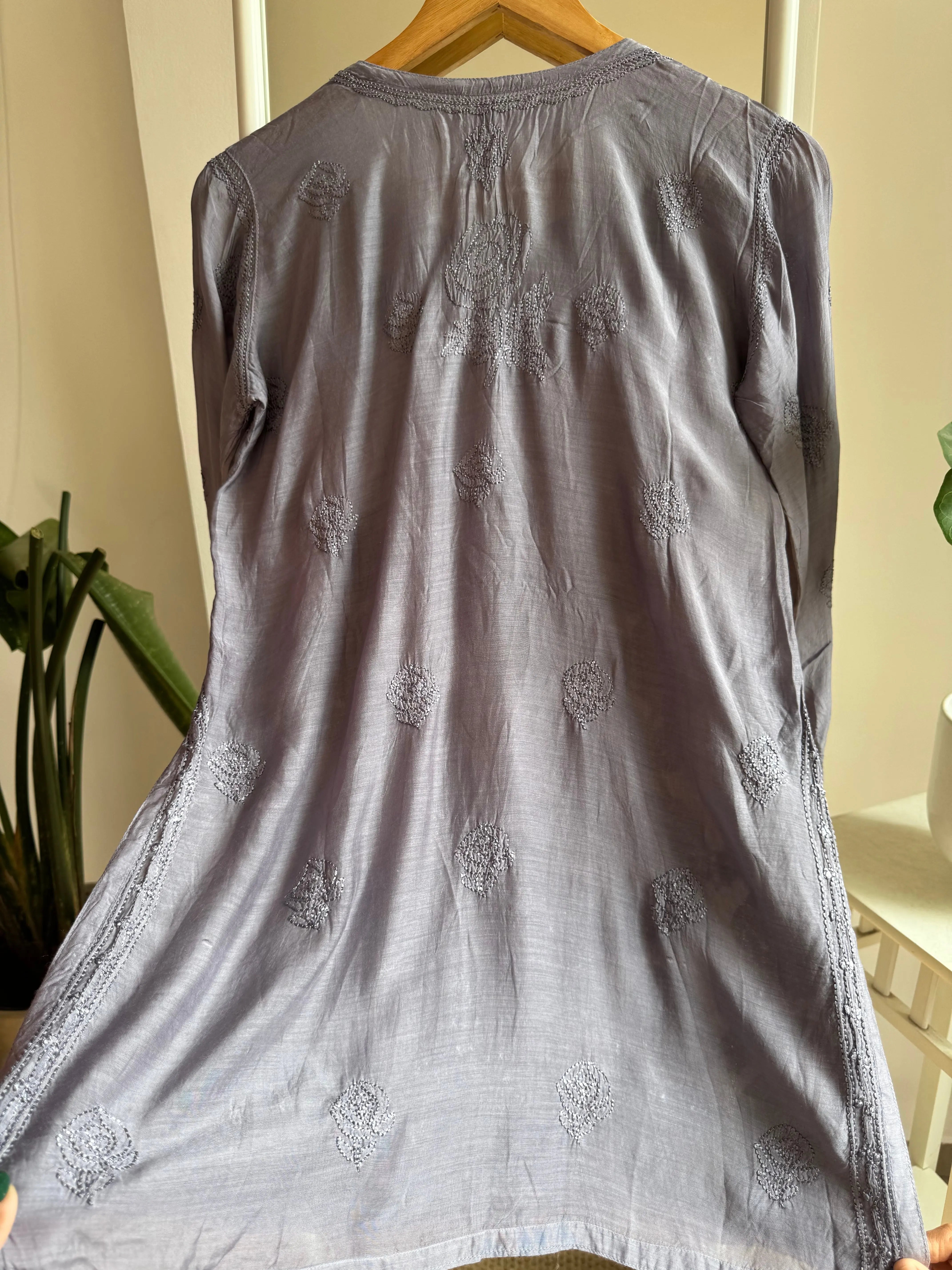 Chikankari Muslin short Top in Dove Purple ARIAA CHIKANKARI 