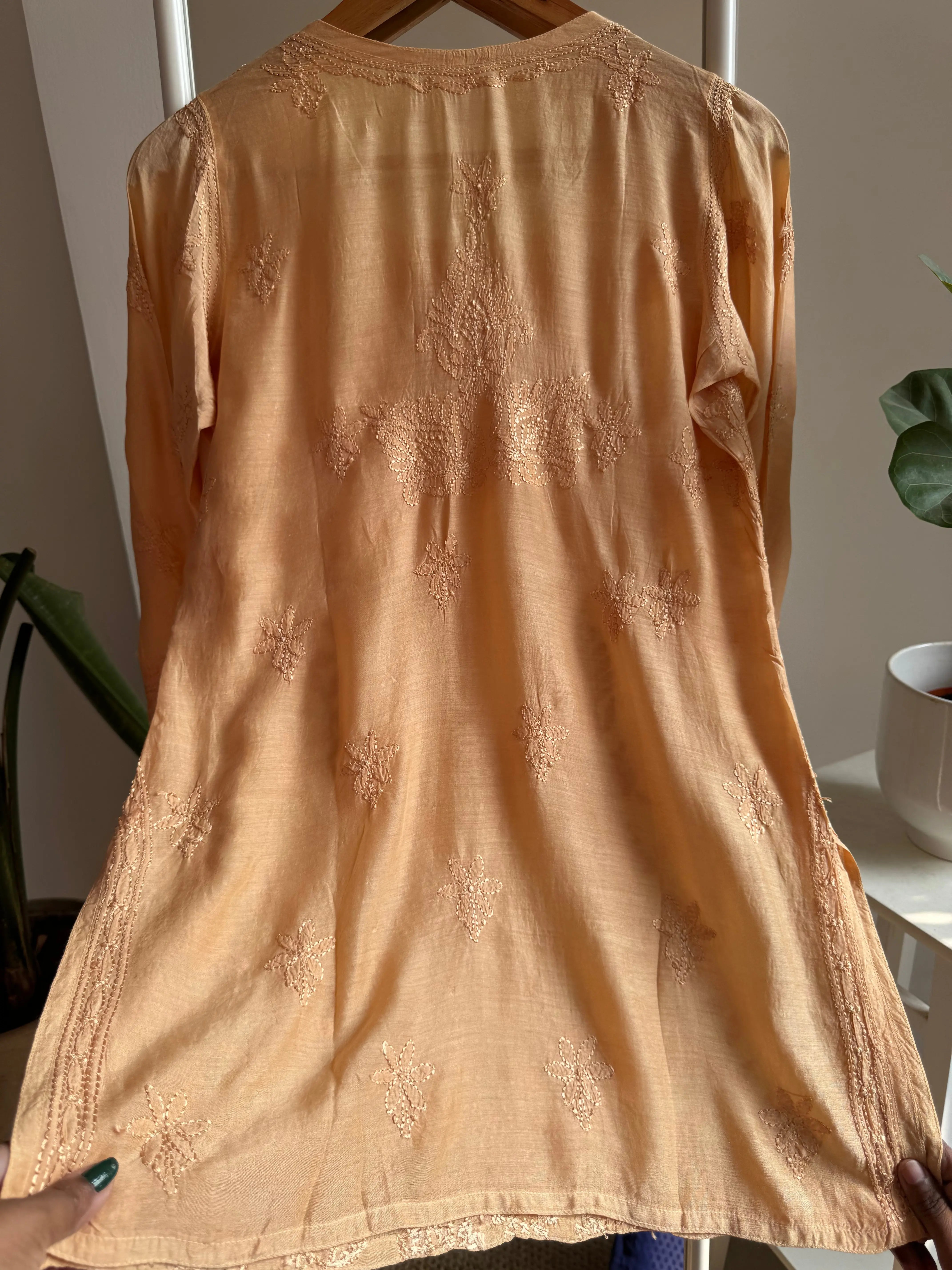 Chikankari Muslin short Top in Beige ARIAA CHIKANKARI 