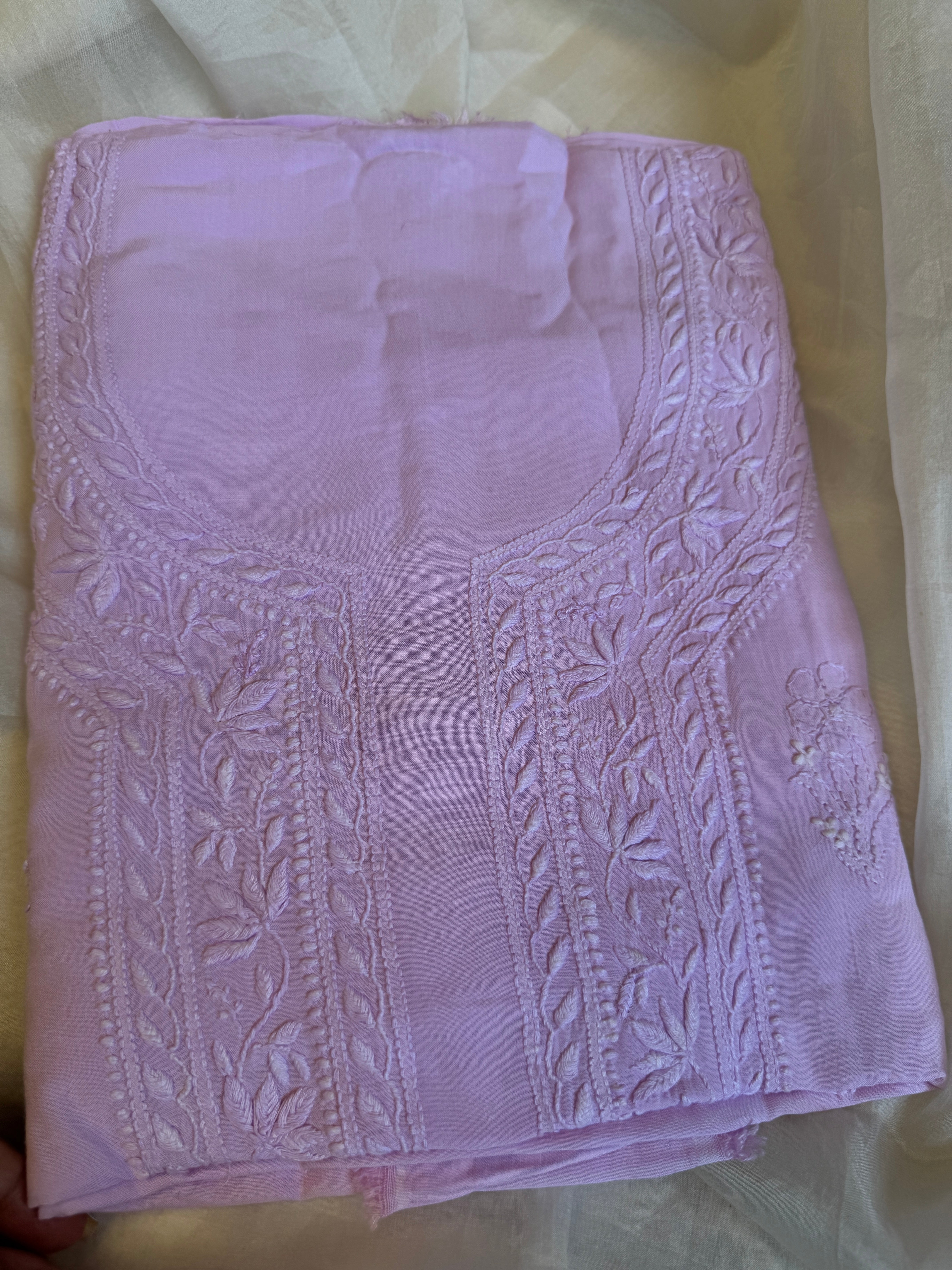 Modal Chikankari Unstitched Kurti Fabric - Lilac ARIAA CHIKANKARI 