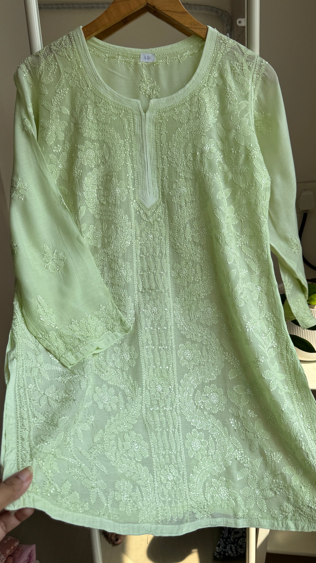 Chikankari Muslin short Top in Apple Green - HOOR Collection