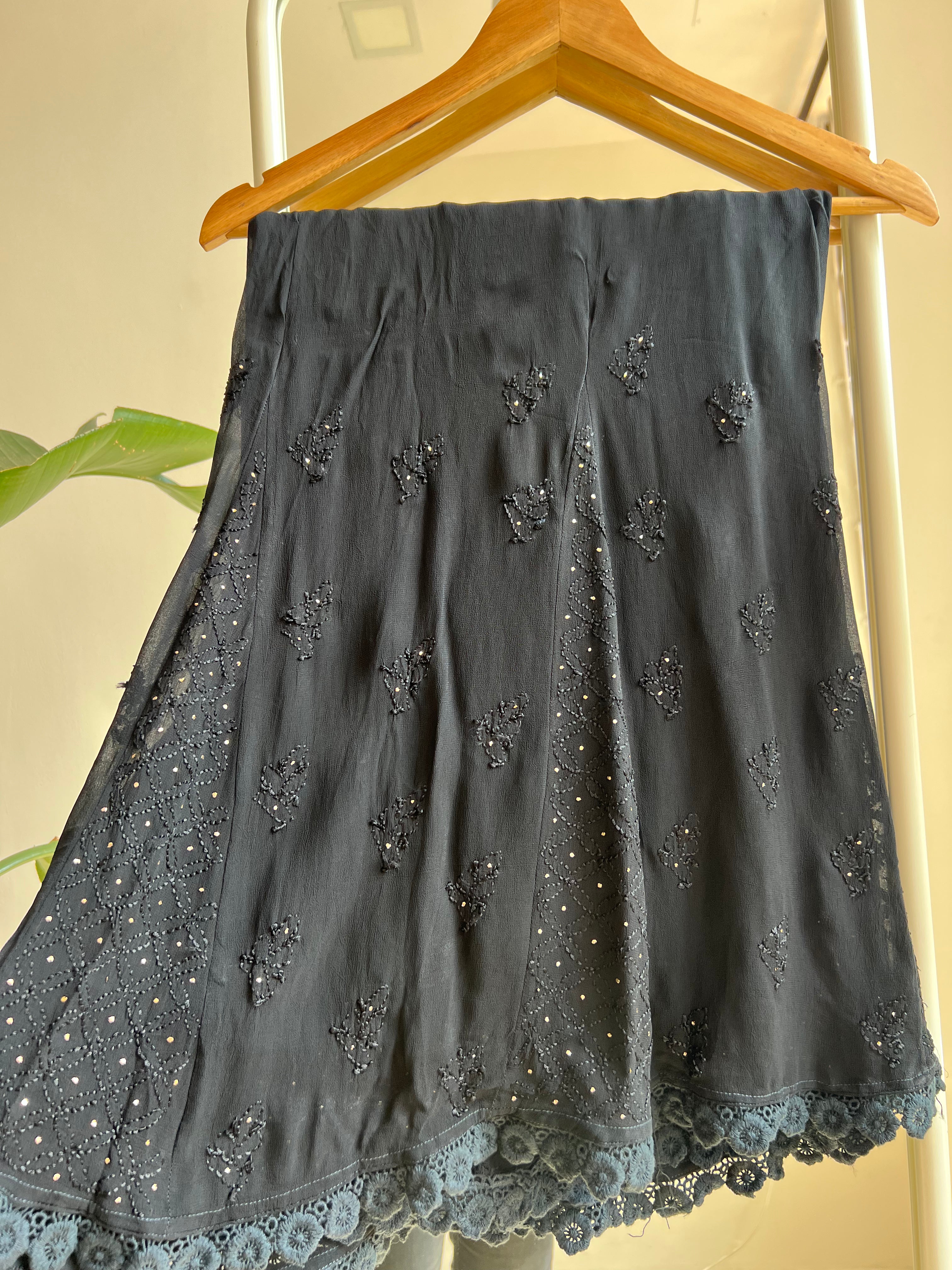 Chikankari Plazzo with mukaish - Flare - Black ARIAA CHIKANKARI 