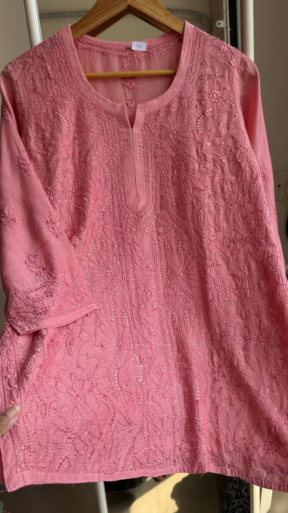 Chikankari Muslin short Top in Rosewood - HOOR Collection