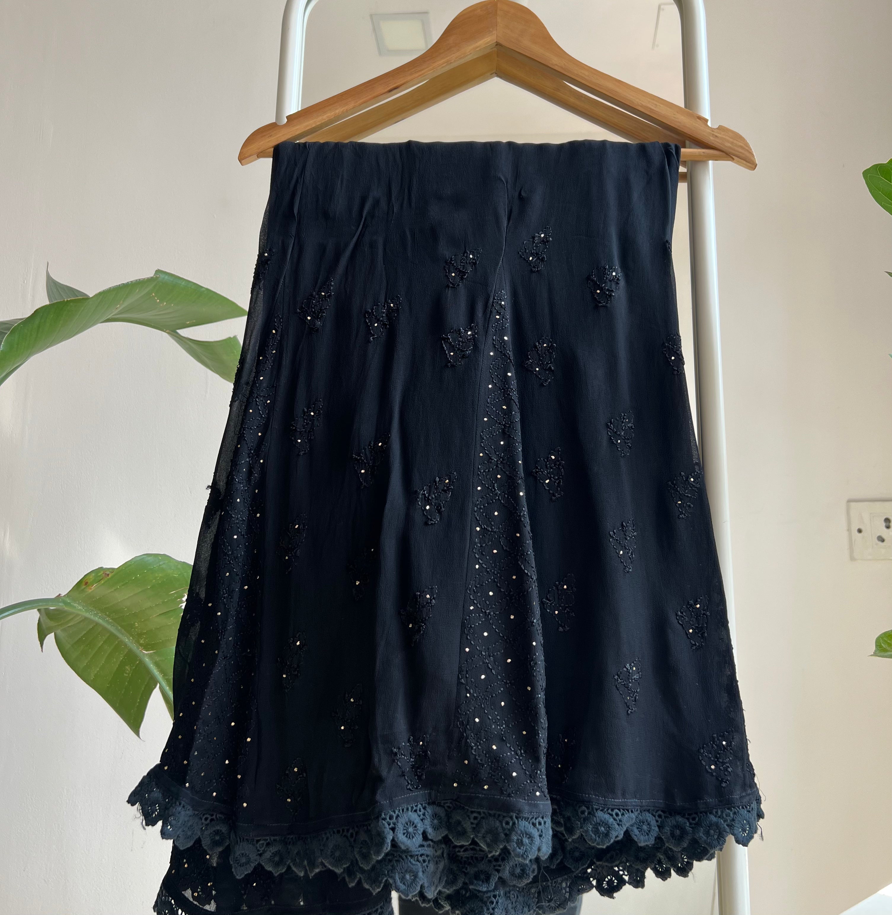 Chikankari Plazzo with mukaish - Flare - Black ARIAA CHIKANKARI 