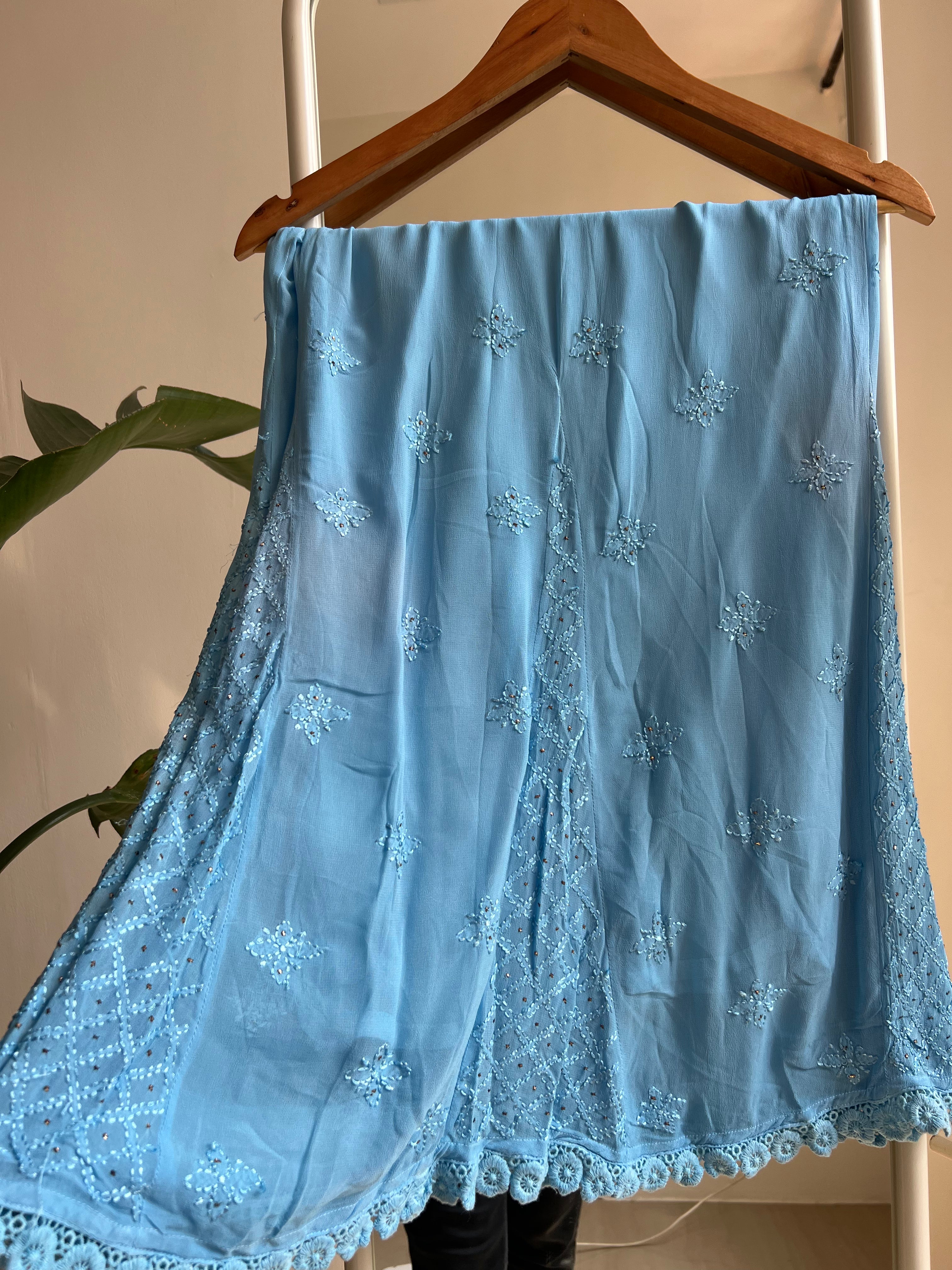 Chikankari Plazzo with mukaish - Flare - Blue ARIAA CHIKANKARI 