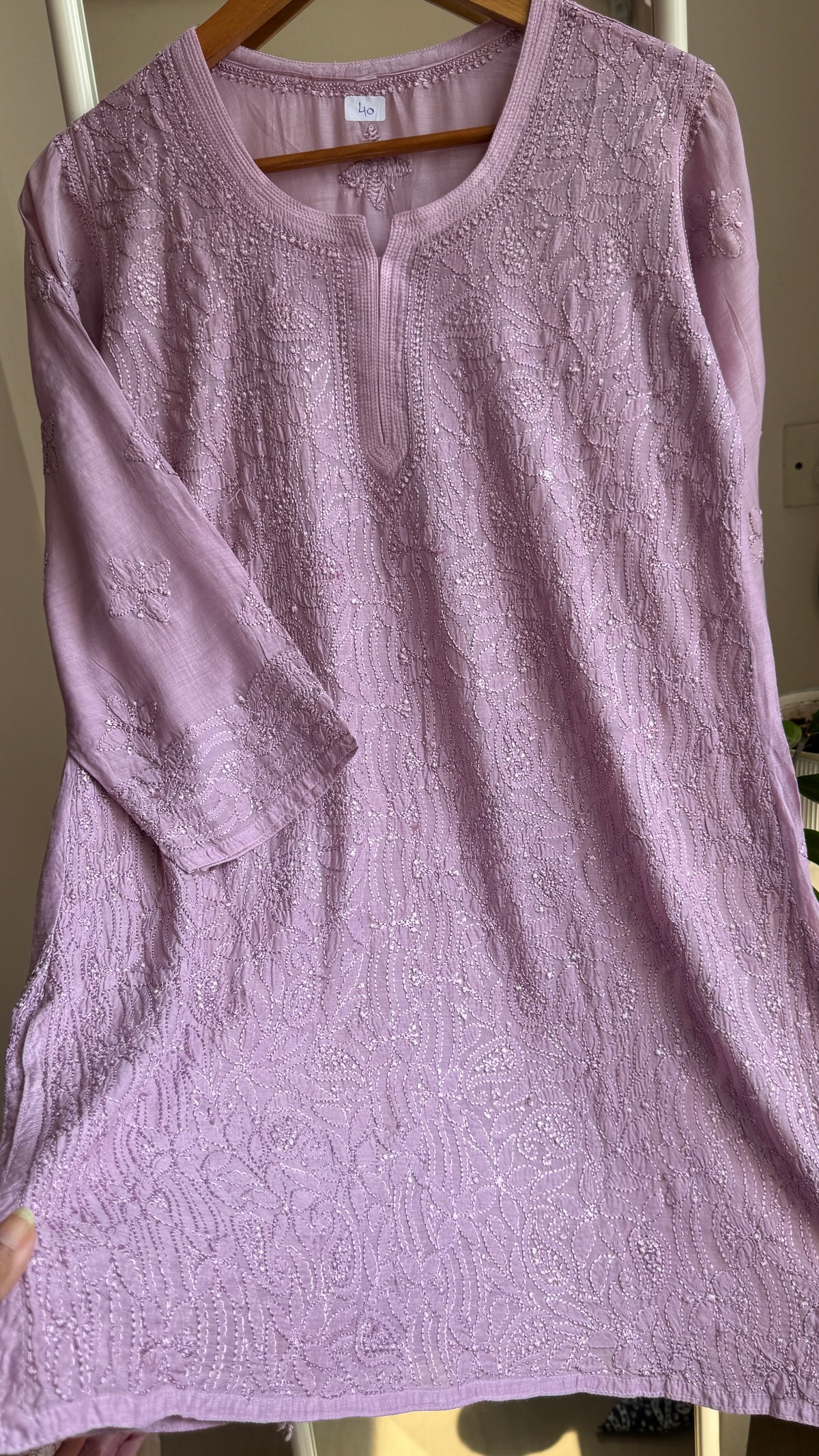 Chikankari Muslin short Top in Mauve - HOOR Collection