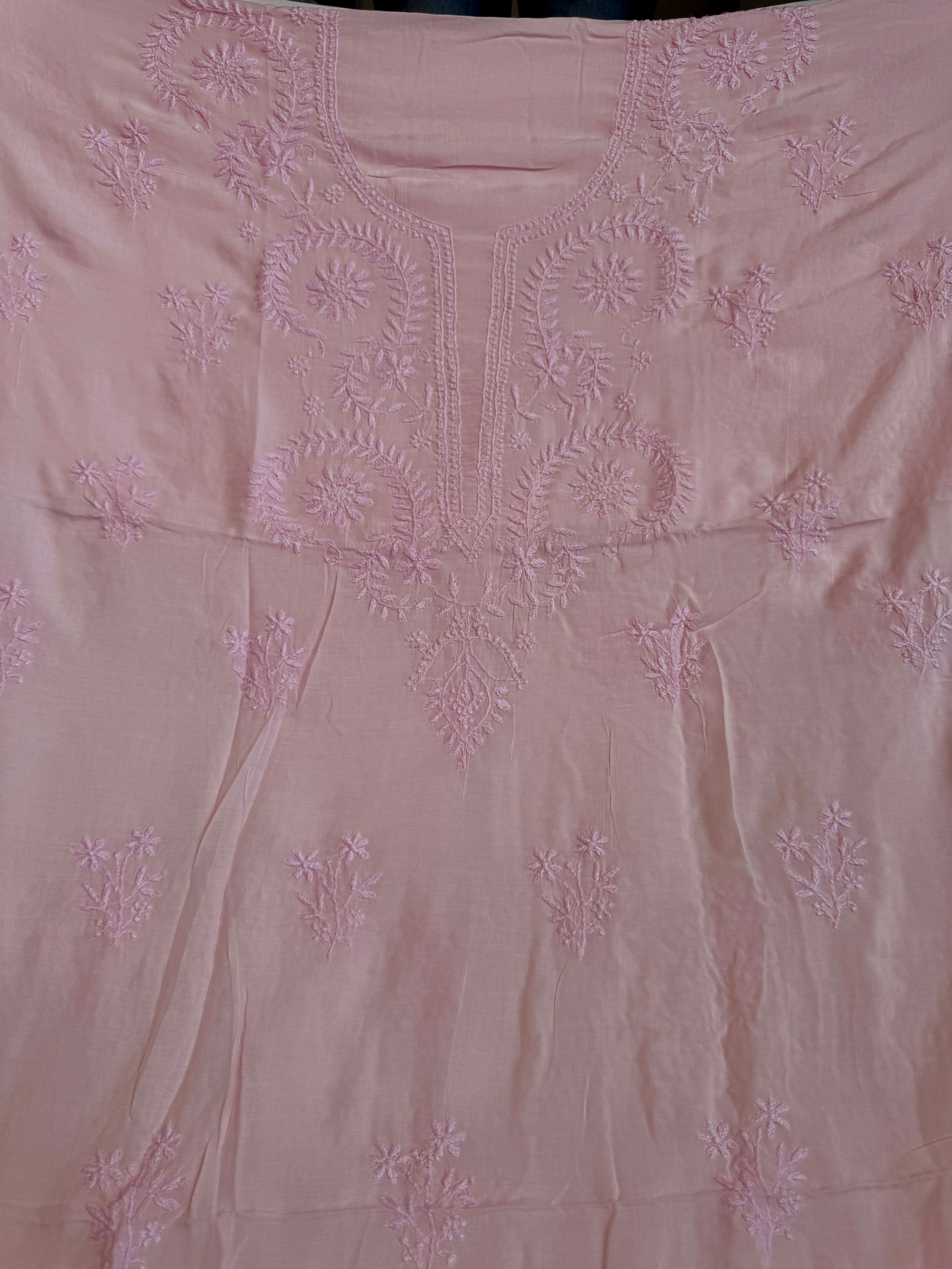 Modal Chikankari Unstitched Kurti Fabric - Pink