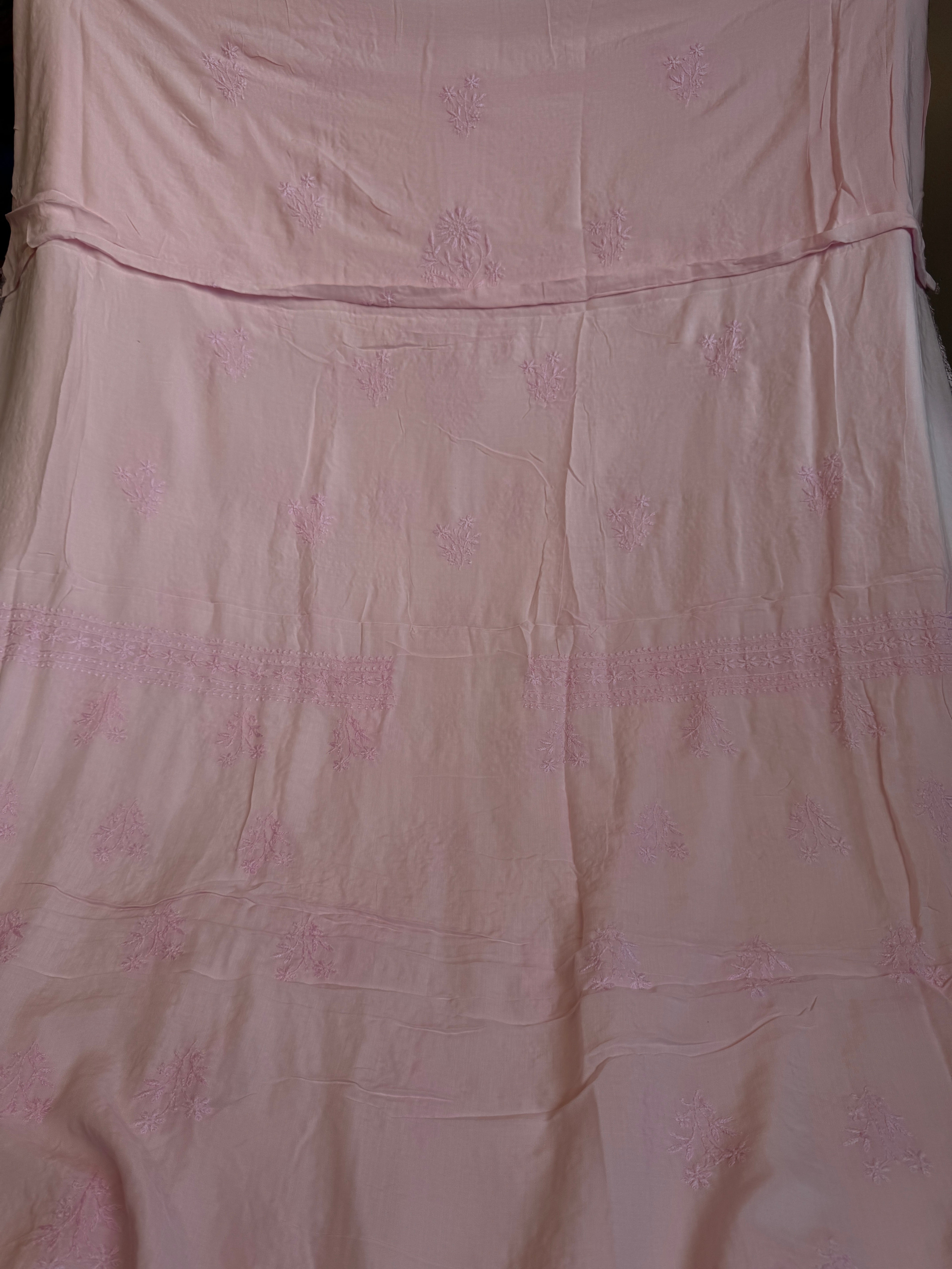Modal Chikankari Unstitched Kurti Fabric - Pink