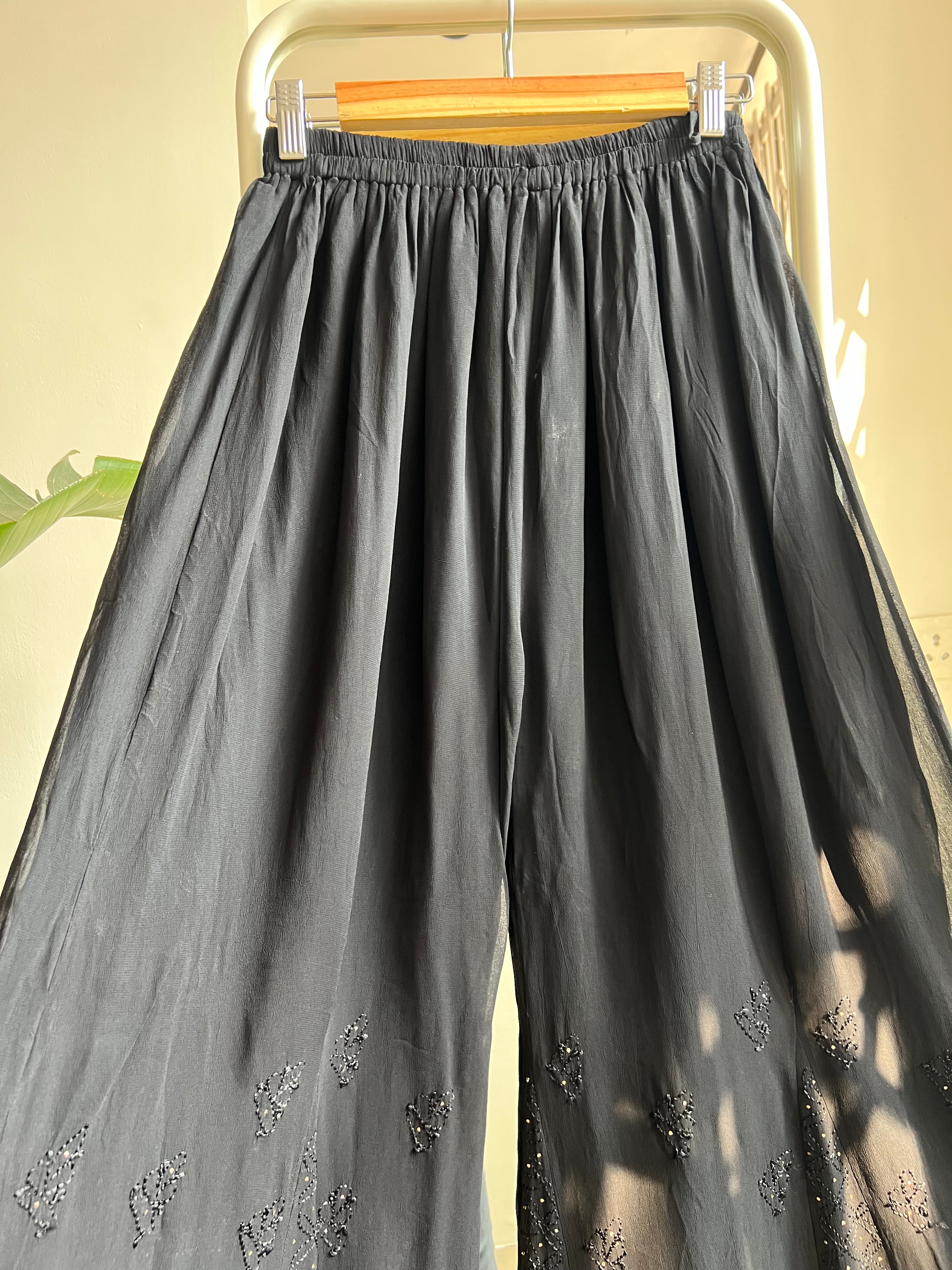 Chikankari Plazzo with mukaish - Flare - Black ARIAA CHIKANKARI 