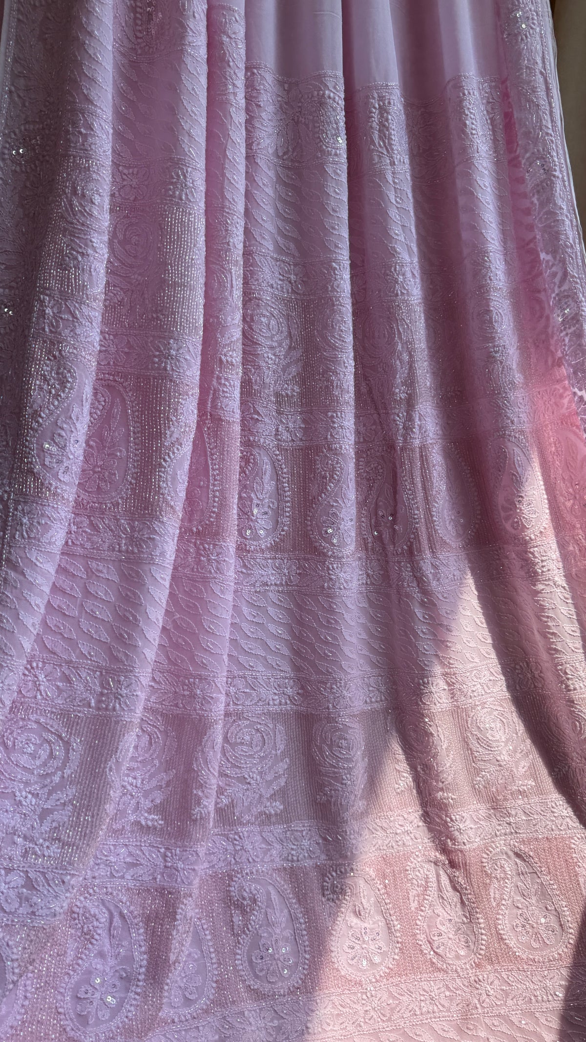 Viscose Chikankari saree with Pearl embellishments - Pink