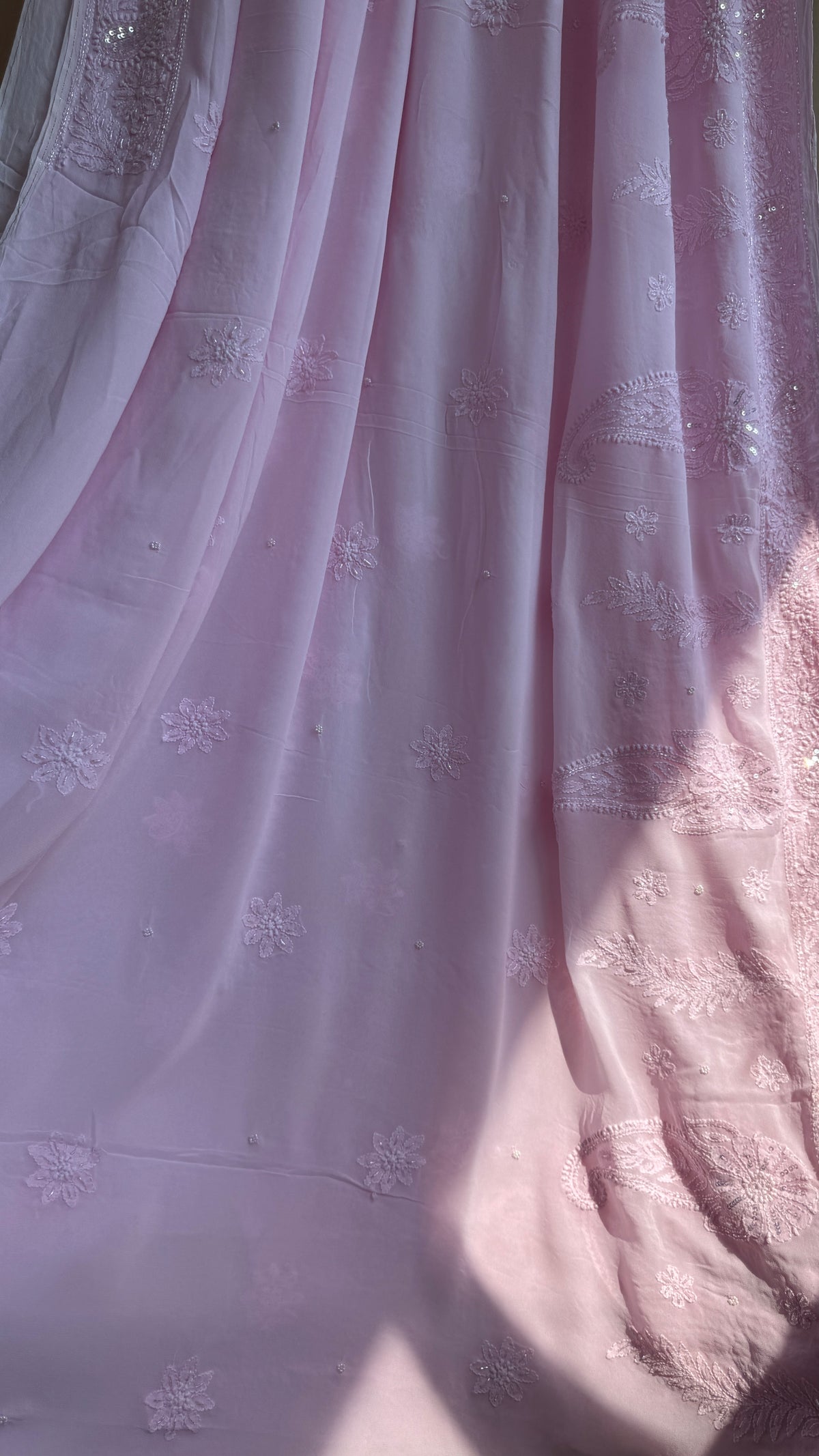 Viscose Chikankari saree with Pearl embellishments - Pink