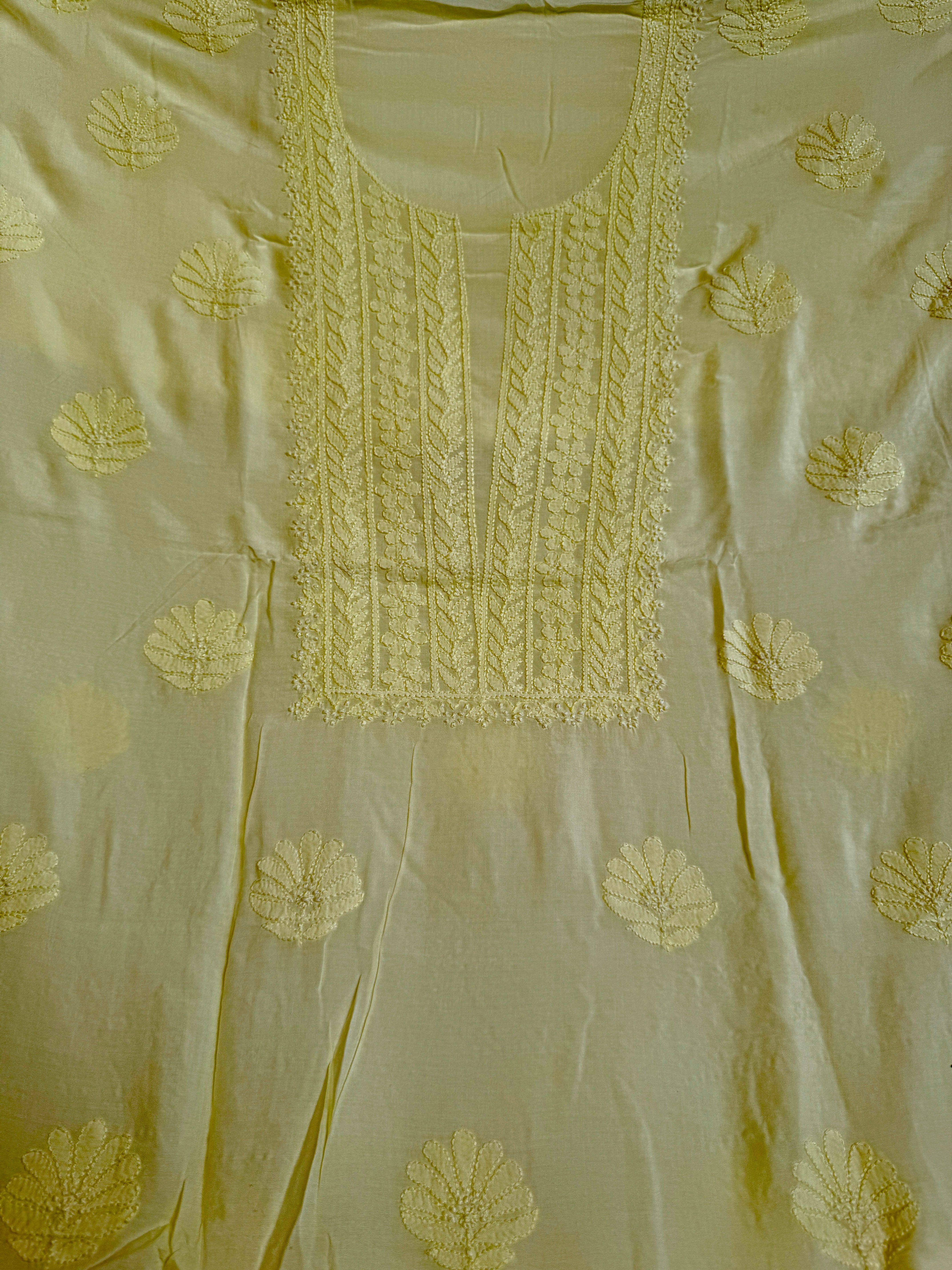 Modal Chikankari Unstitched Kurti Fabric - Lemon Yellow
