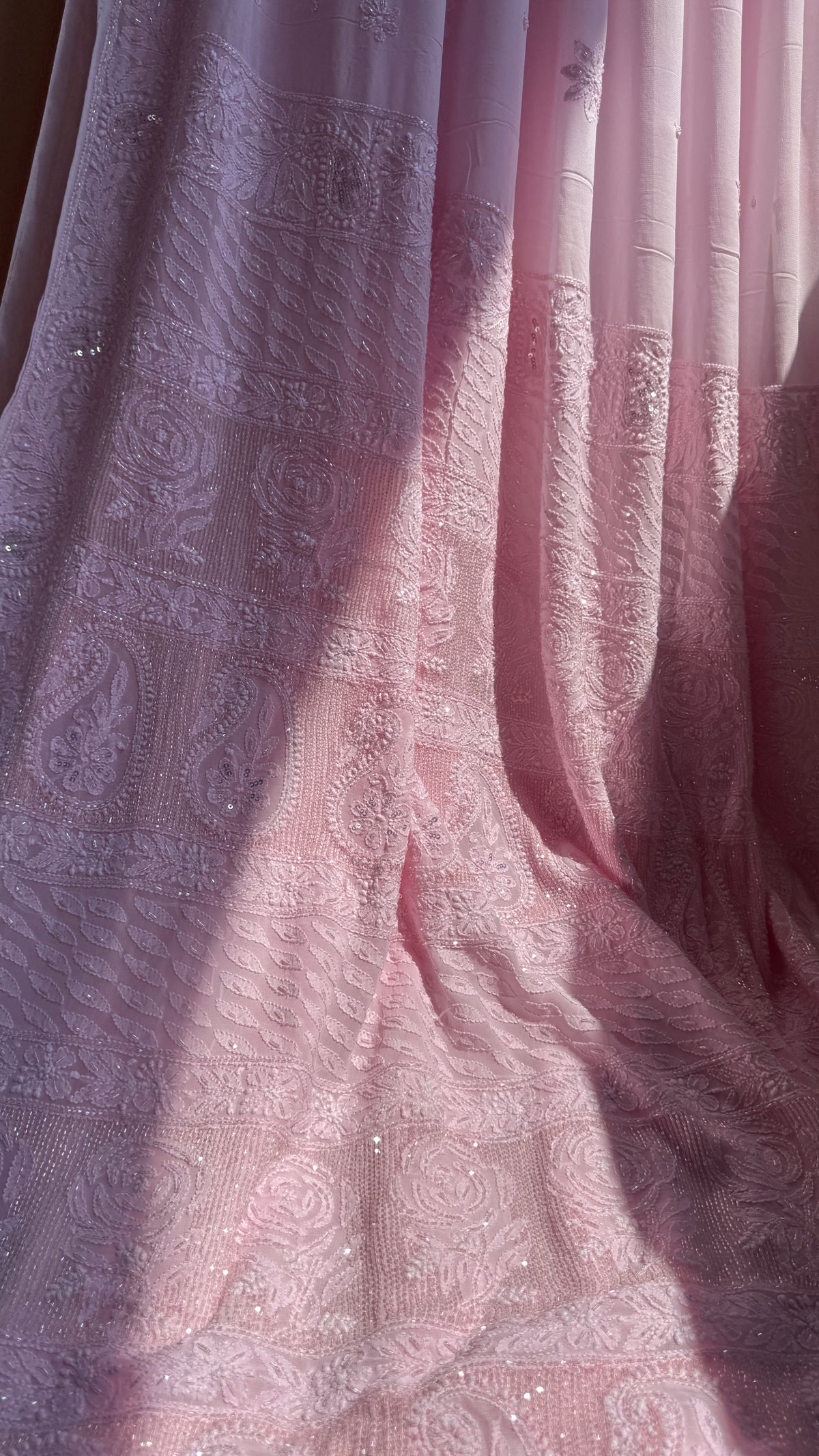 Viscose Chikankari saree with Pearl embellishments - Pink