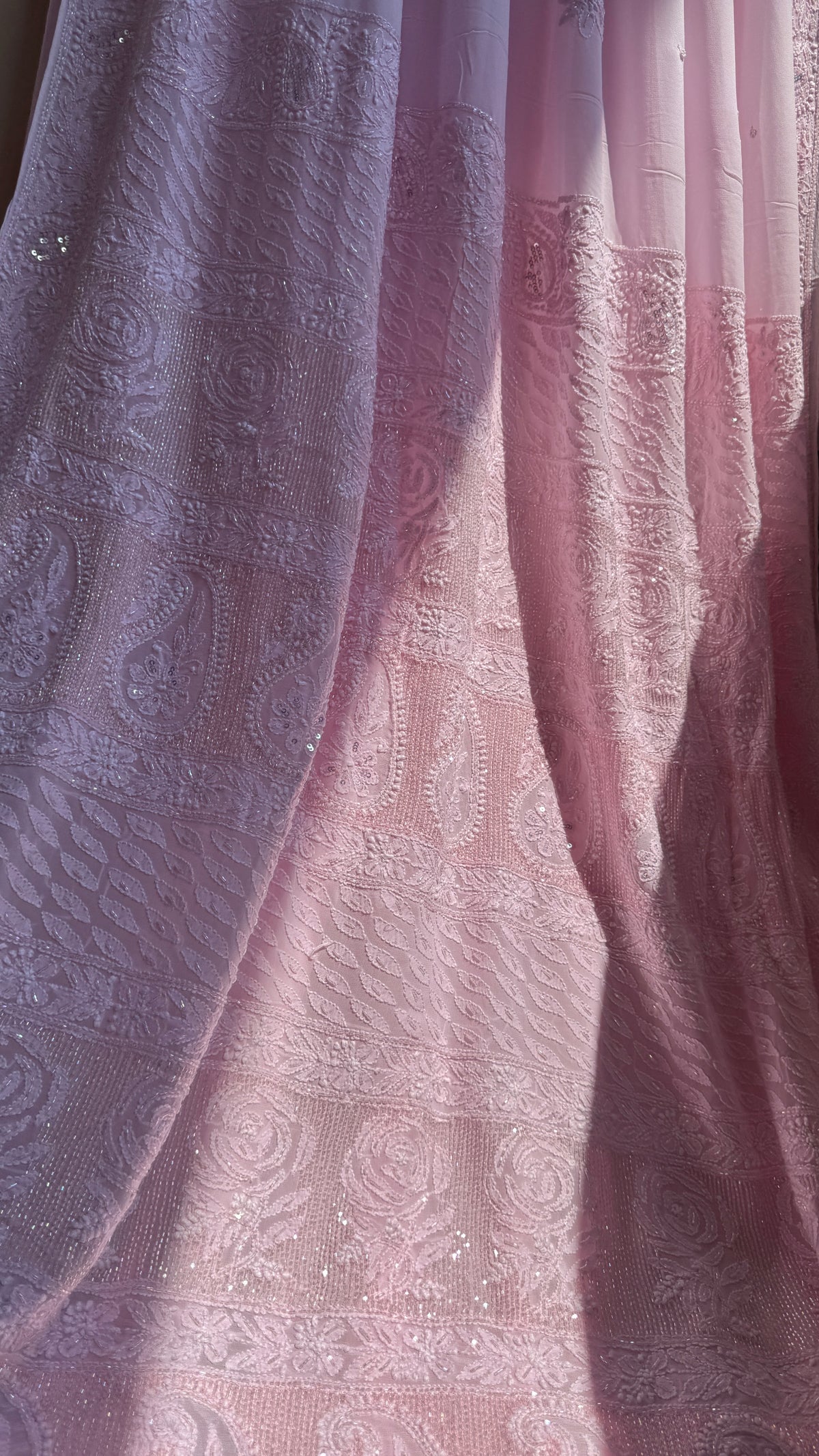 Viscose Chikankari saree with Pearl embellishments - Pink