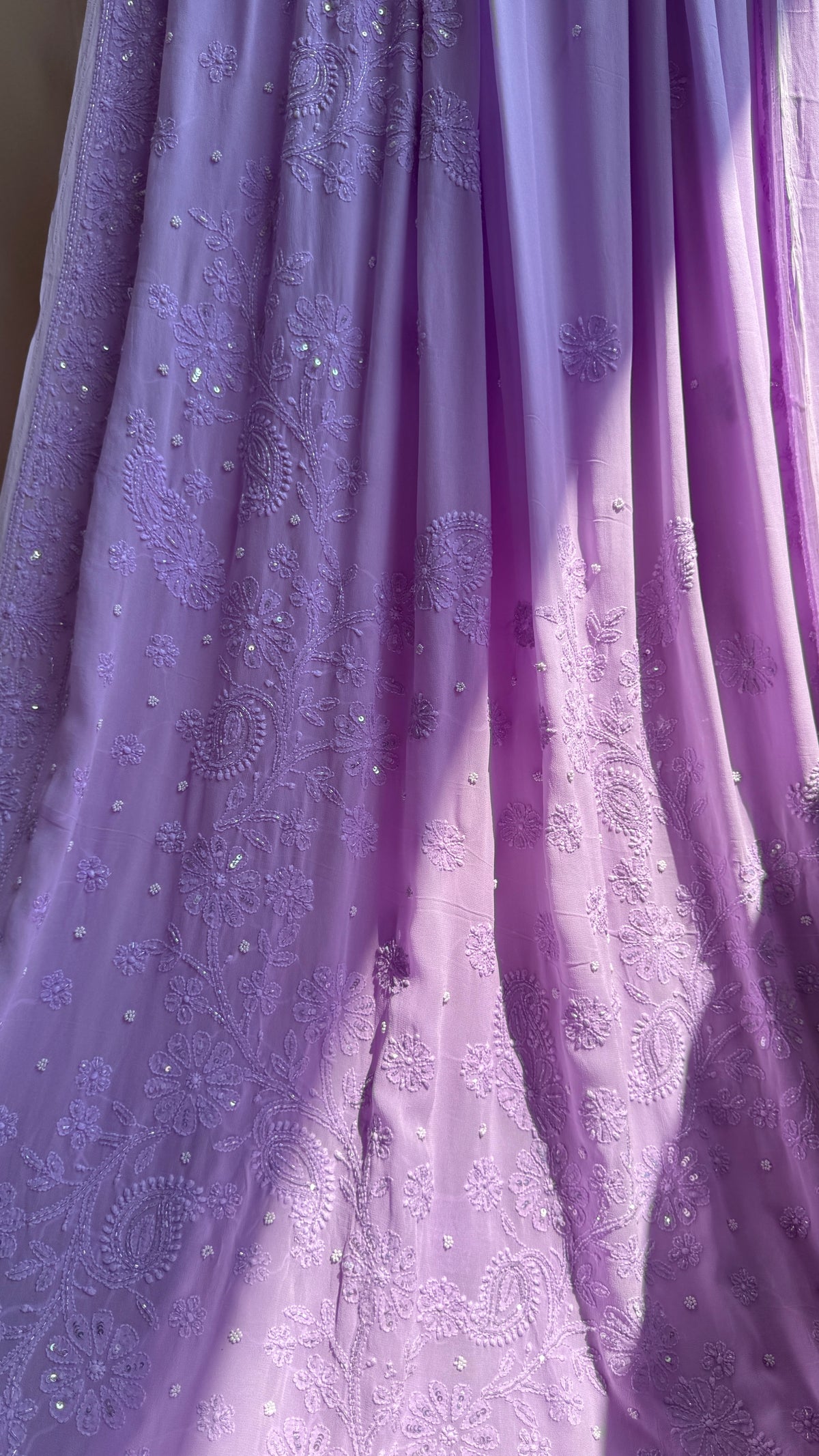 Viscose Lavender Chikankari saree with Pearl embellishments (Copy)