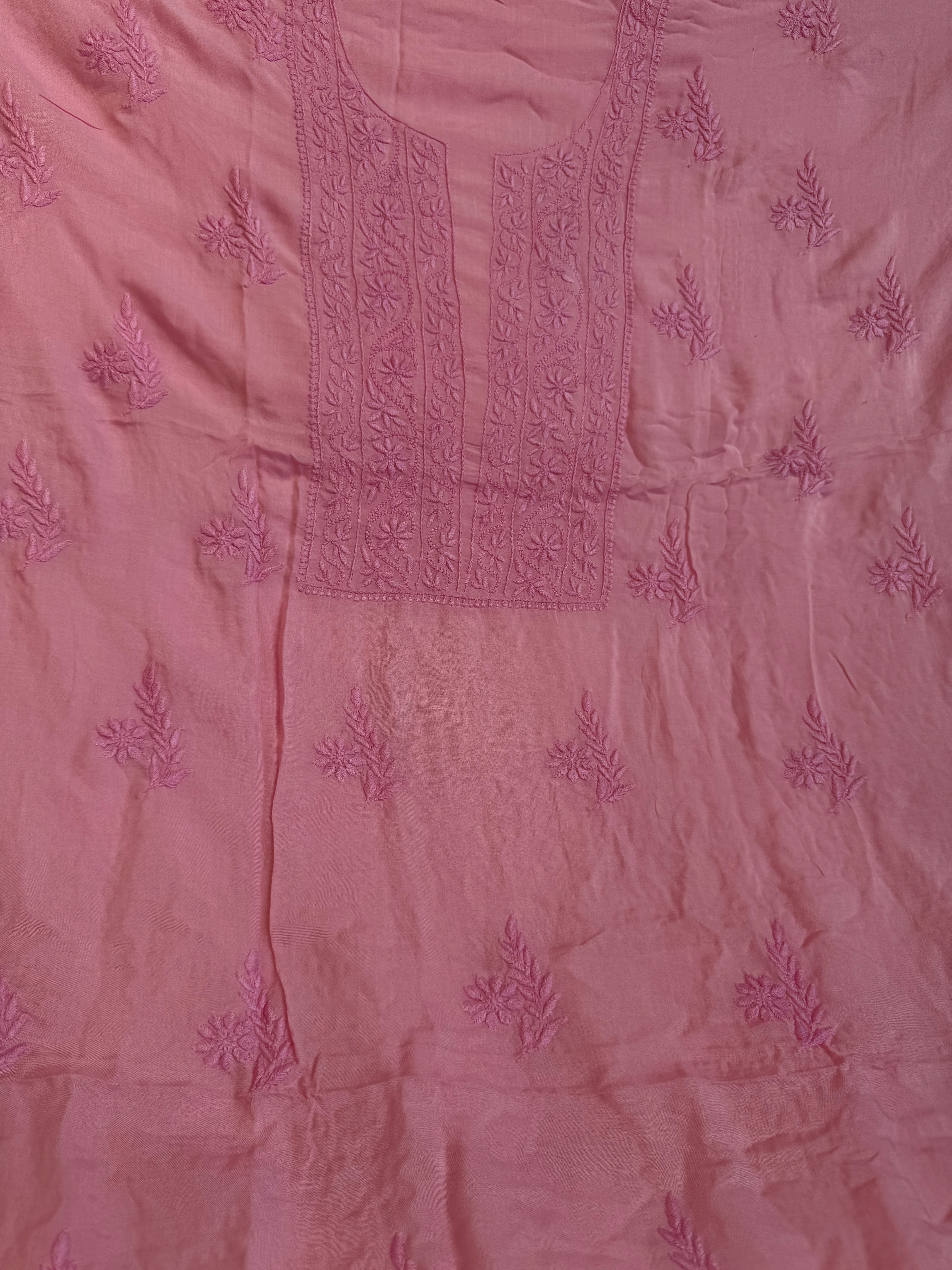 Modal Chikankari Unstitched Kurti Fabric - Pink