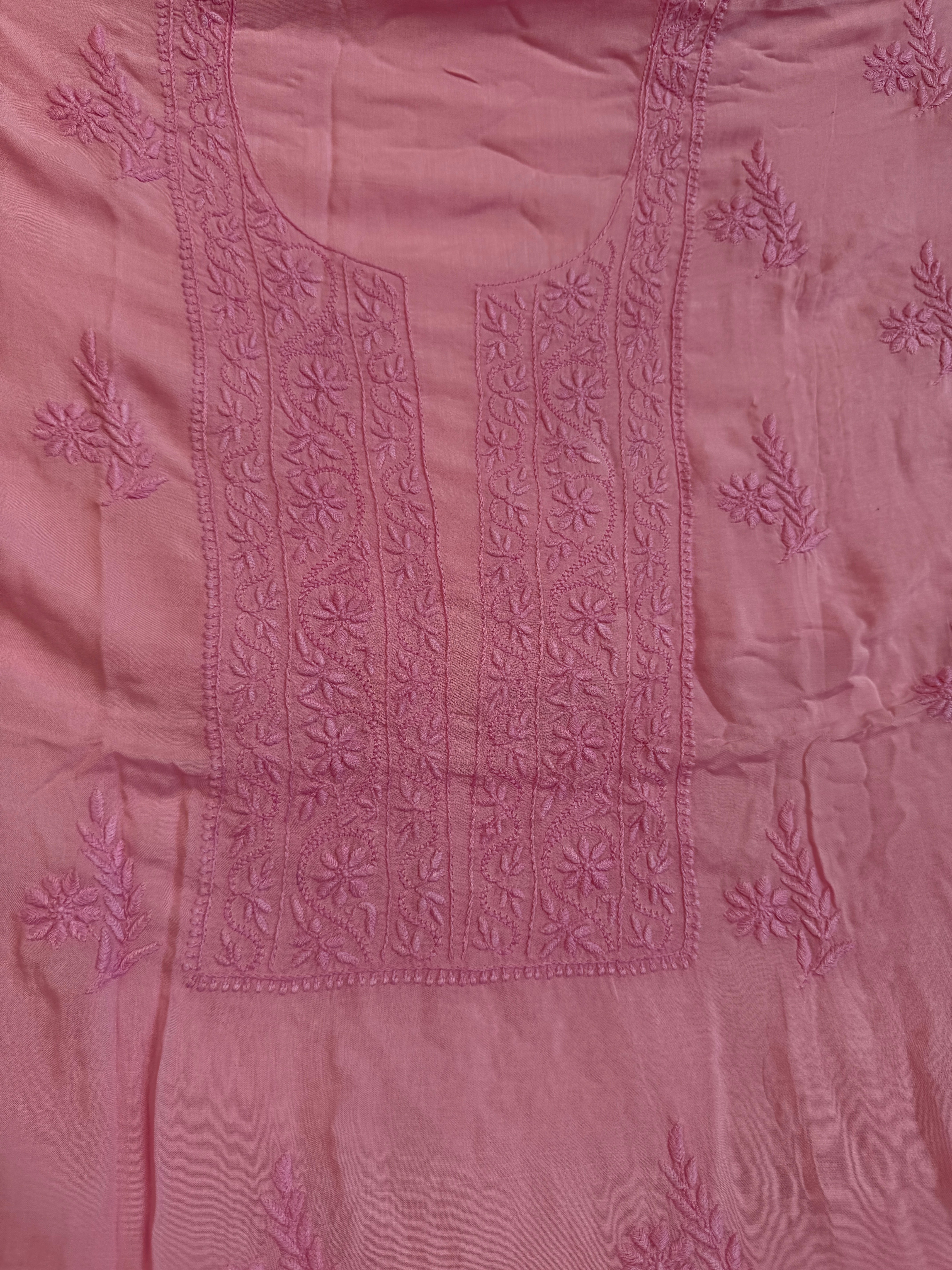 Modal Chikankari Unstitched Kurti Fabric - Pink