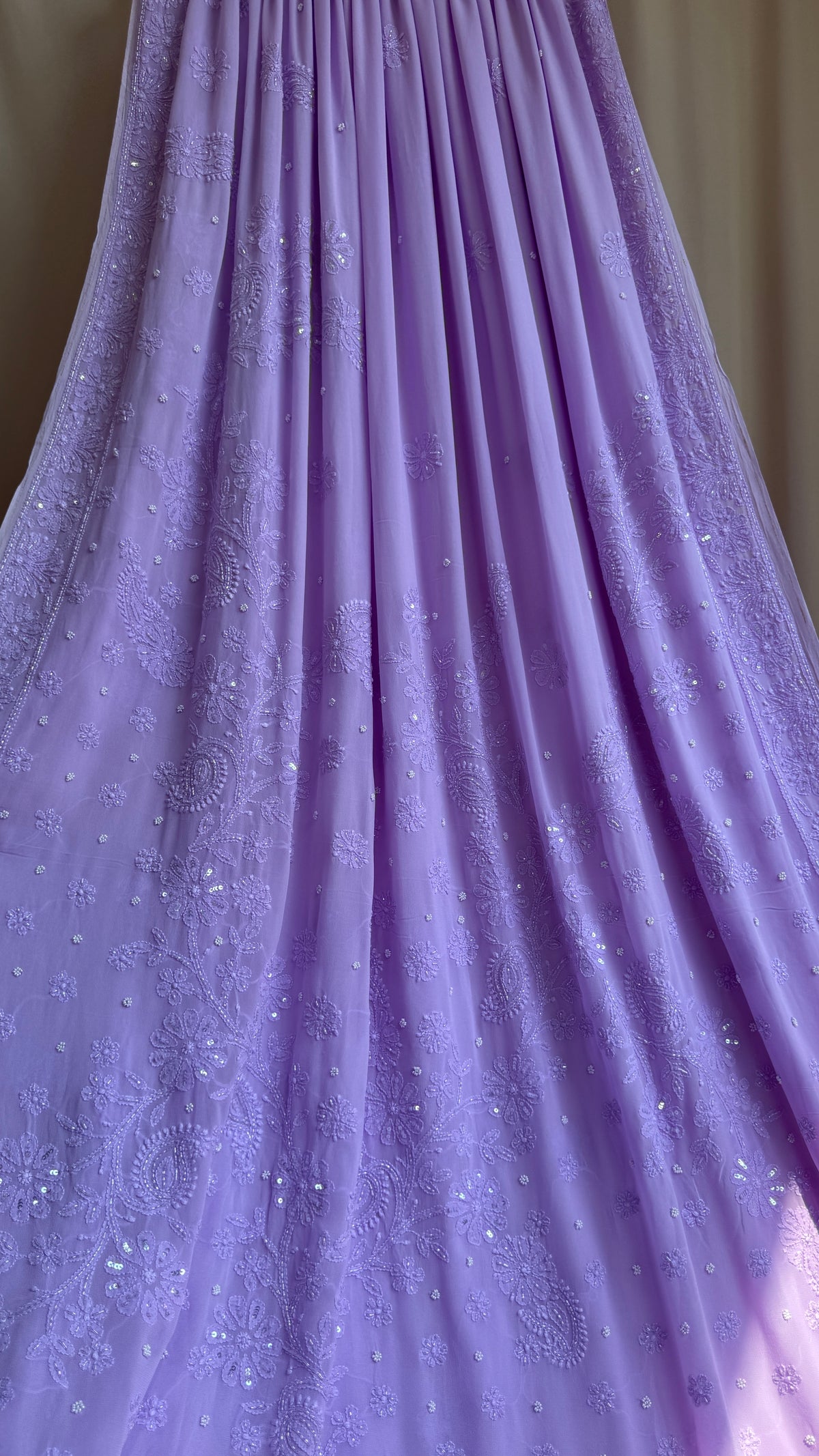 Viscose Lavender Chikankari saree with Pearl embellishments (Copy)