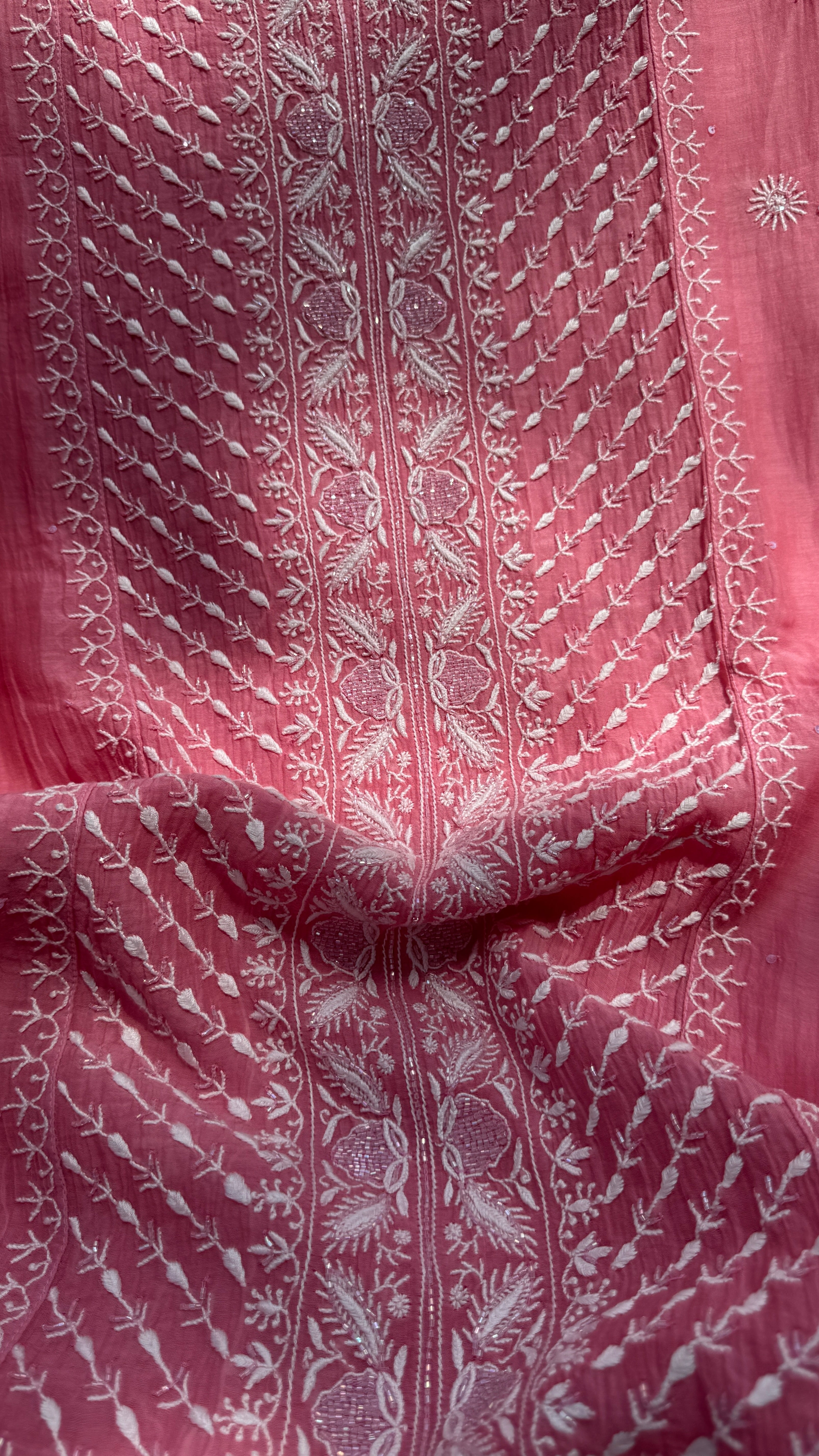 Mul Chanderi Chikankari - Unstitched Set - Rosewood