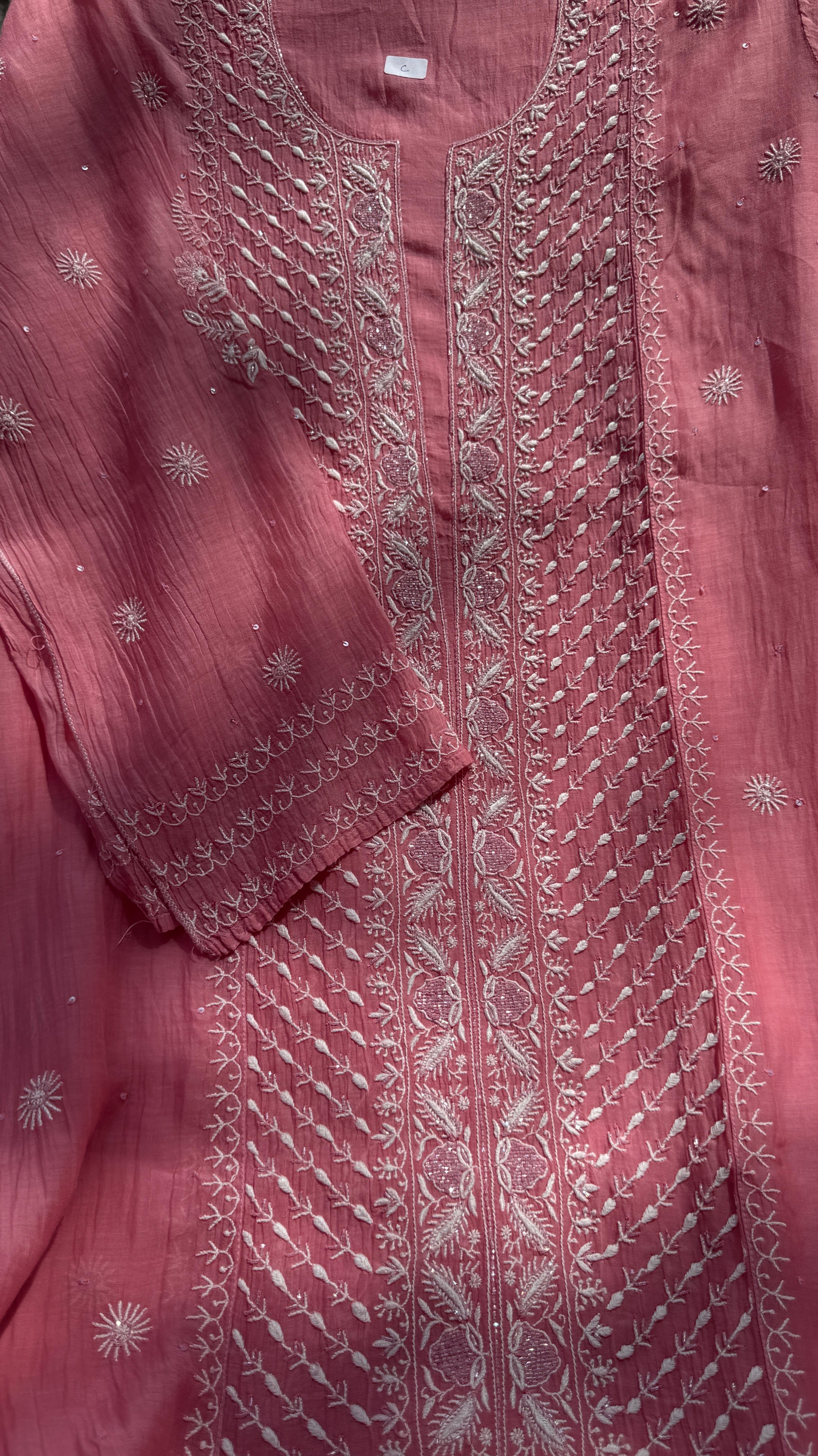 Mul Chanderi Chikankari - Unstitched Set - Rosewood